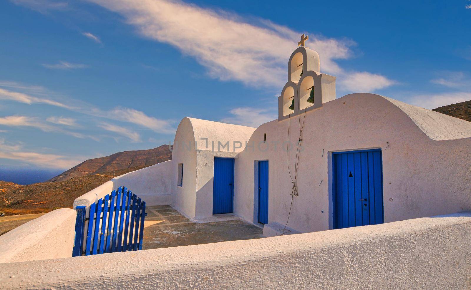 White blue church in Anafi island by feelmytravel