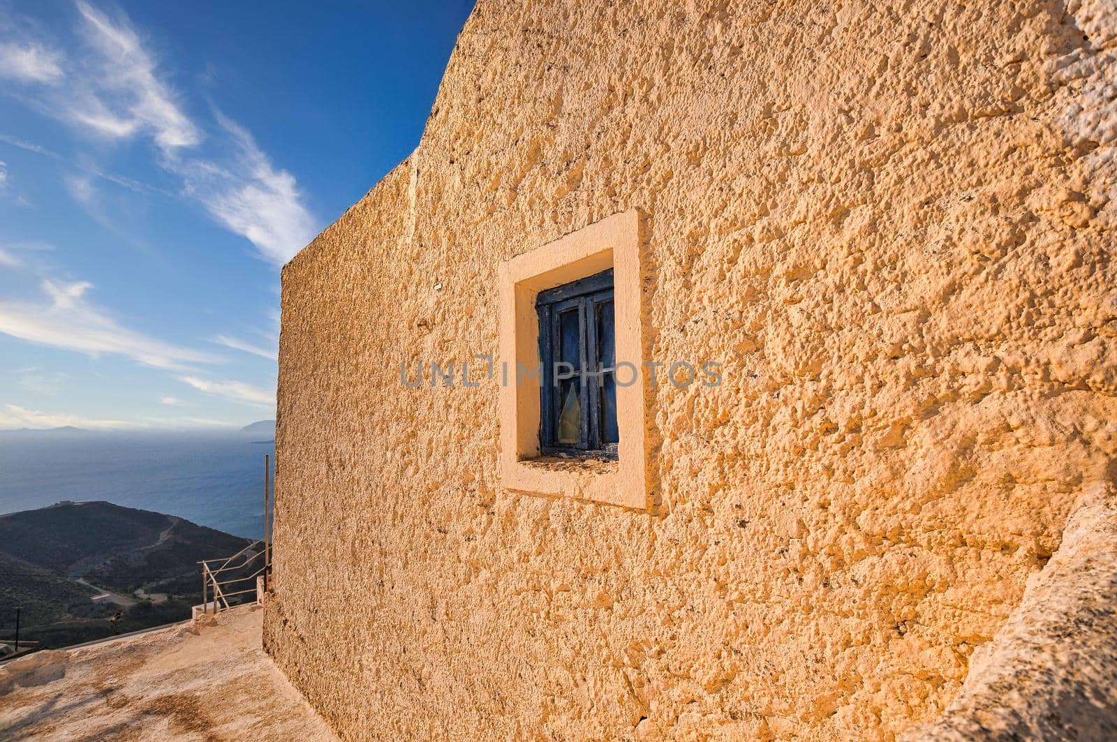 Beautiful village of Chora in Anafi island with a great view to the aegean sea