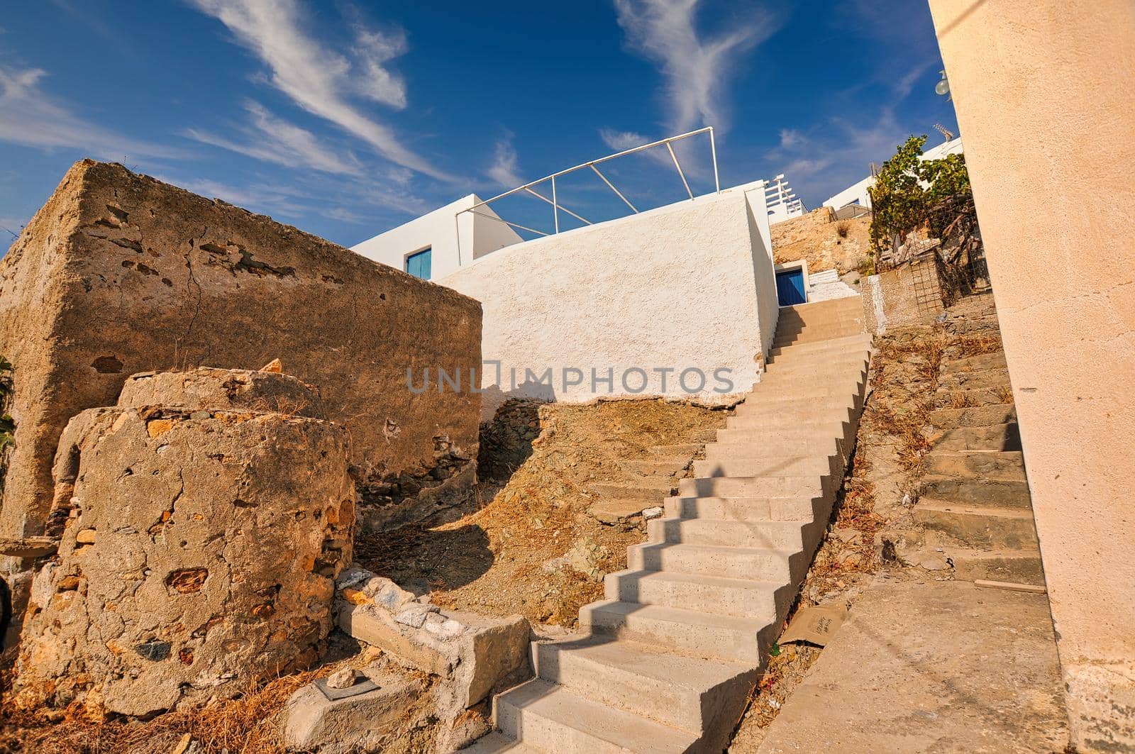 Beautiful village of Chora in Anafi island with a great view to the aegean sea