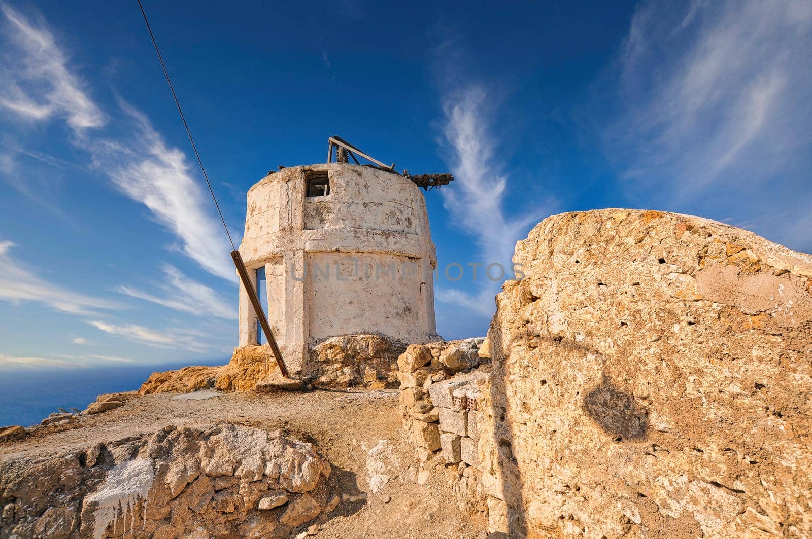 Anafi island, beautiful top view from Chora village, traditional white building in cycladic style - Cyclades islands, Greece