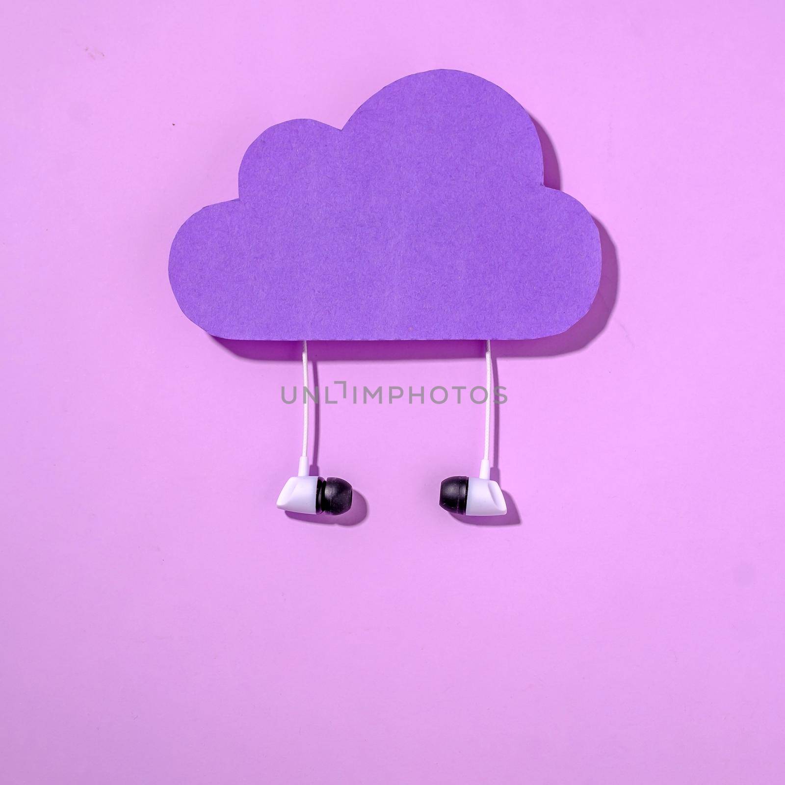 Purple data storage cloud and headphones concept technology concept. by sergii_gnatiuk