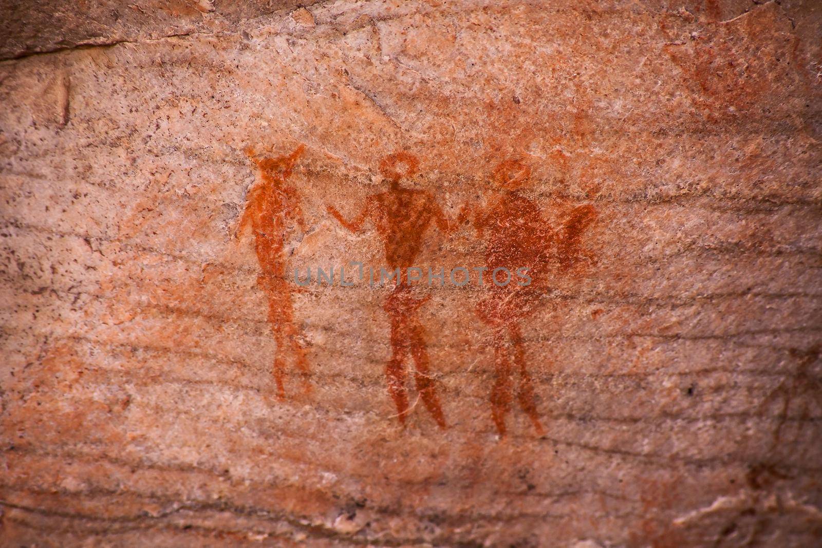 Badly eroded San rock art in the Cederberg Mountains in the Western Cape. South Africa