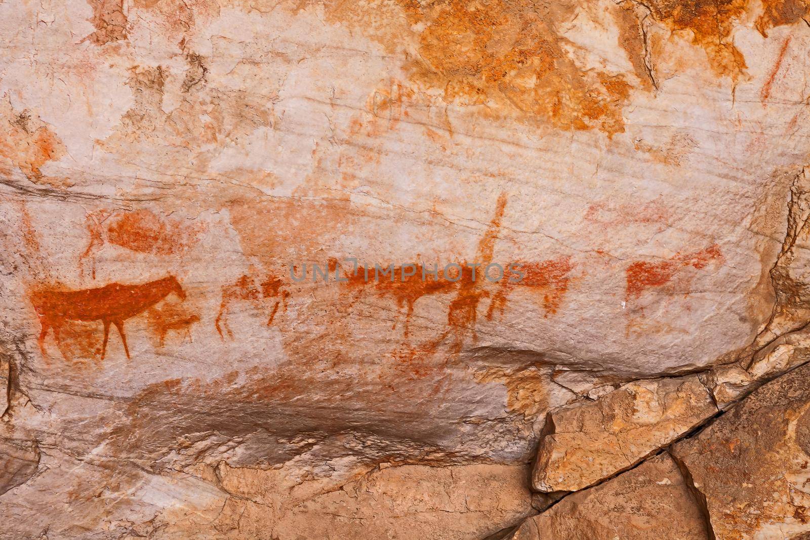 Badly eroded San rock art in the Cederberg Mountains in the Western Cape. South Africa
