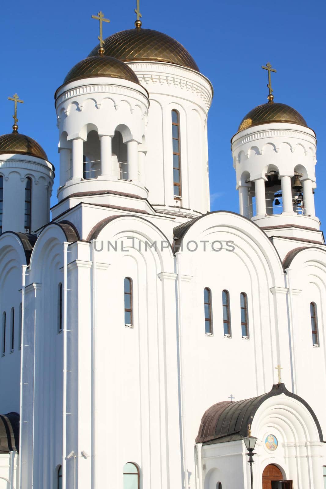 The church is made of white stone. Religion. Orthodoxy. Architecture. High quality photo