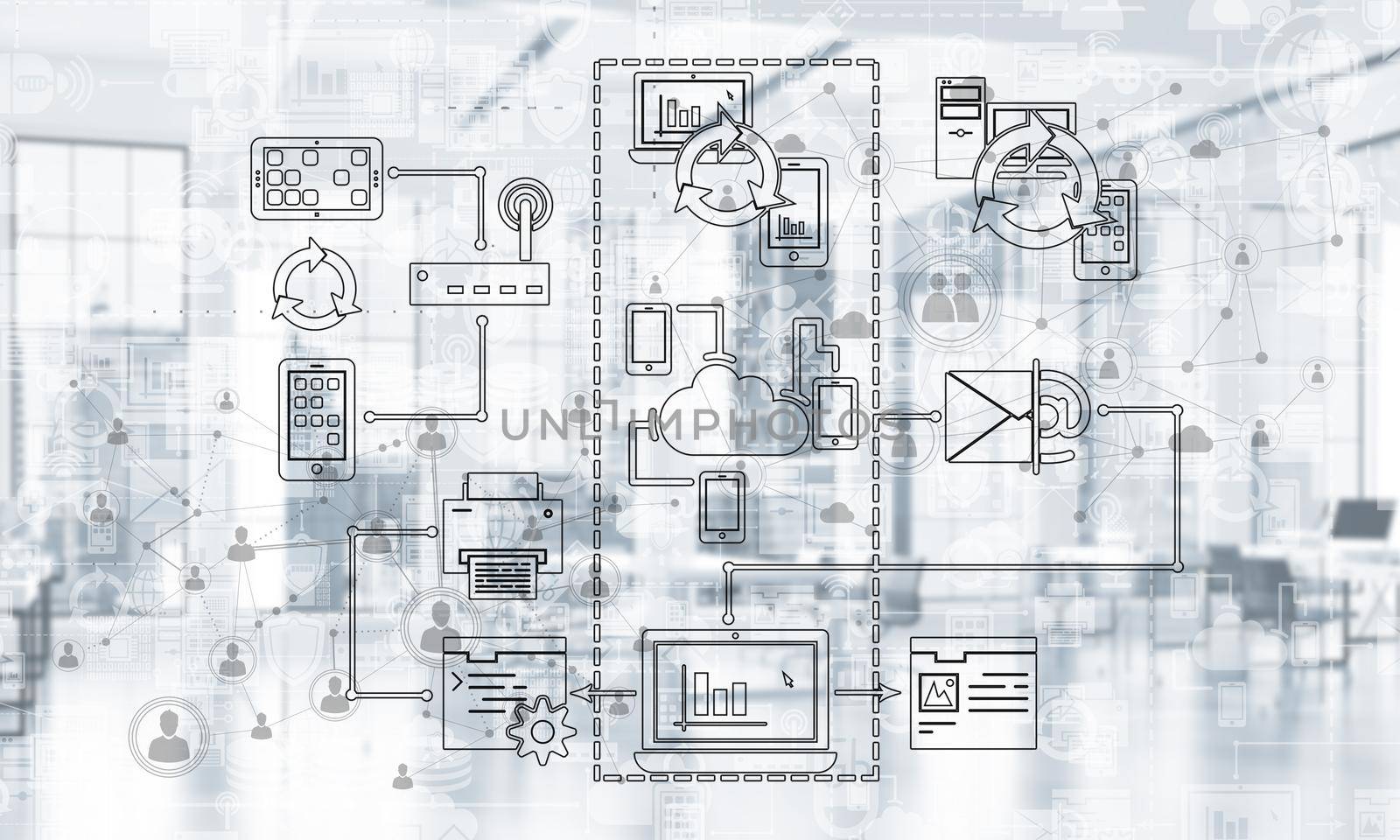 Technology background image with media interface as connection and networking idea. Mixed media by adam121