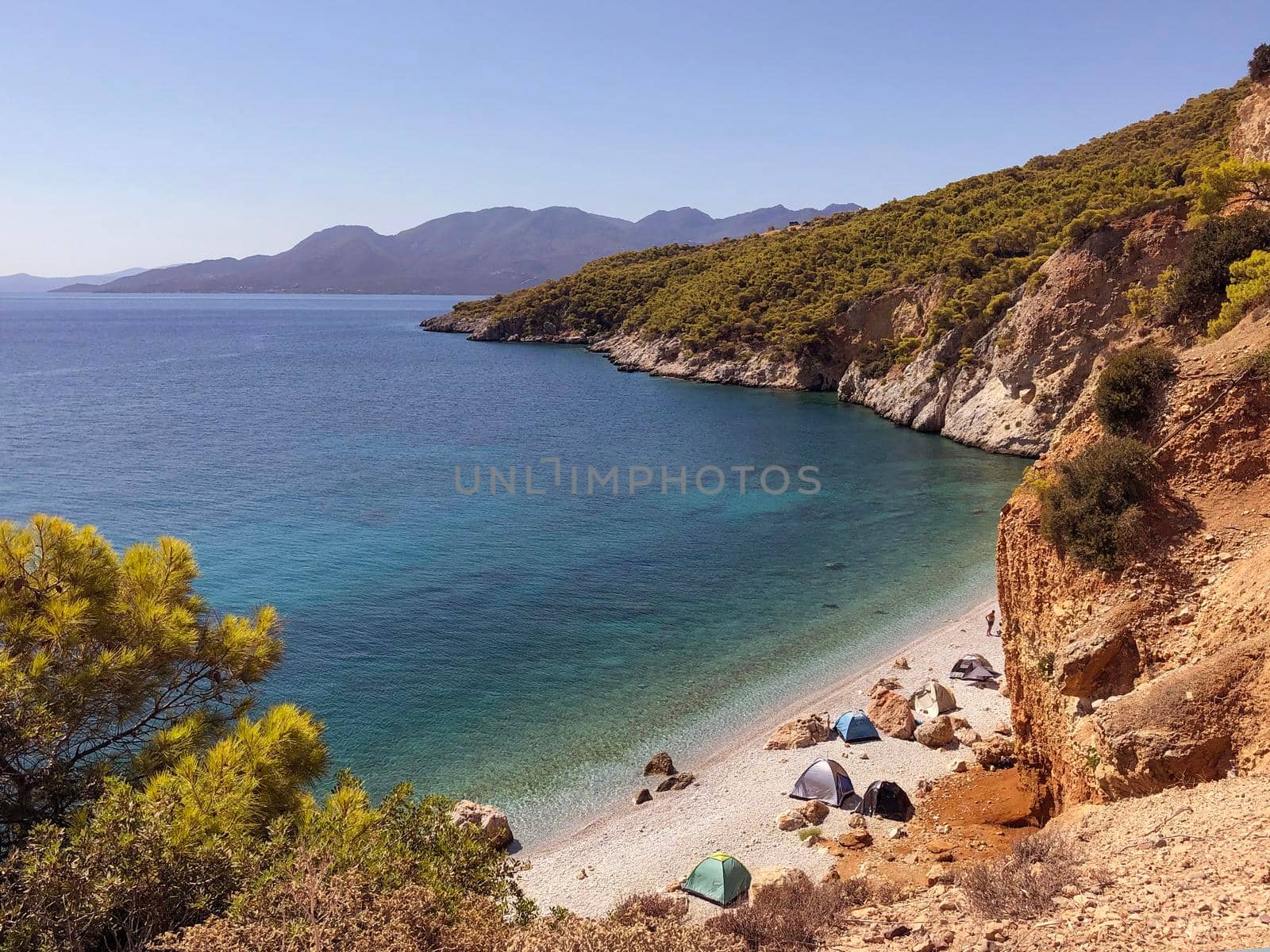 Summer Travel Vacation. View On Beautiful Beach On Greece Shore. High quality photo