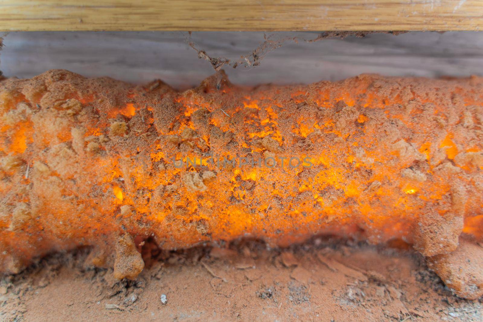 Old polyurethane foam close-up. Corrosion of building foam by reaction with the sun and air