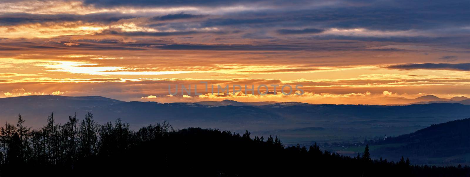 Sunset dramatic sky over mountains shape by Lazy_Bear