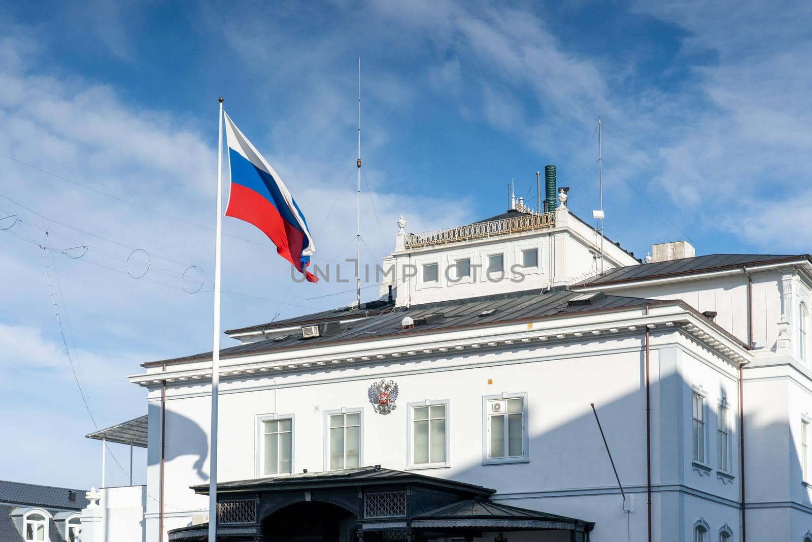 Copenhagen, Denmark. - March 1, 2022: Exterior view of the Embassy of Russia.