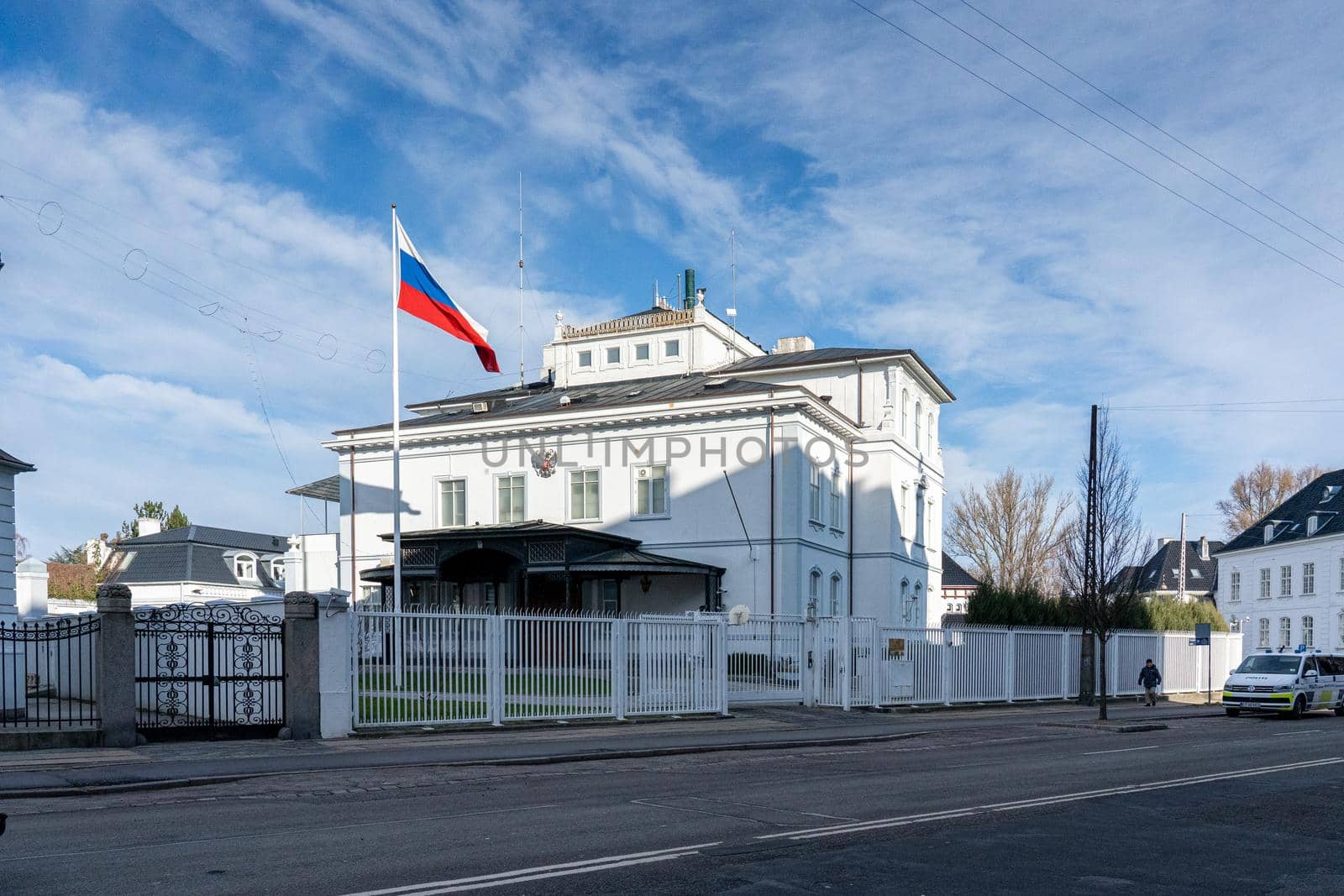 Copenhagen, Denmark. - March 1, 2022: Exterior view of the Embassy of Russia.