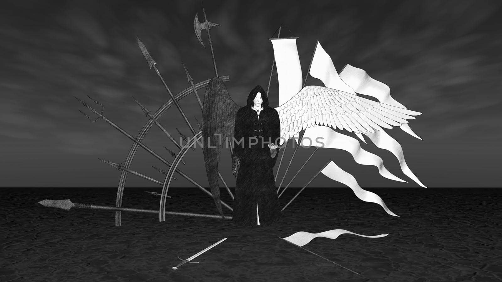 Angel or Devil mythical wingled creature 3d render Illustration