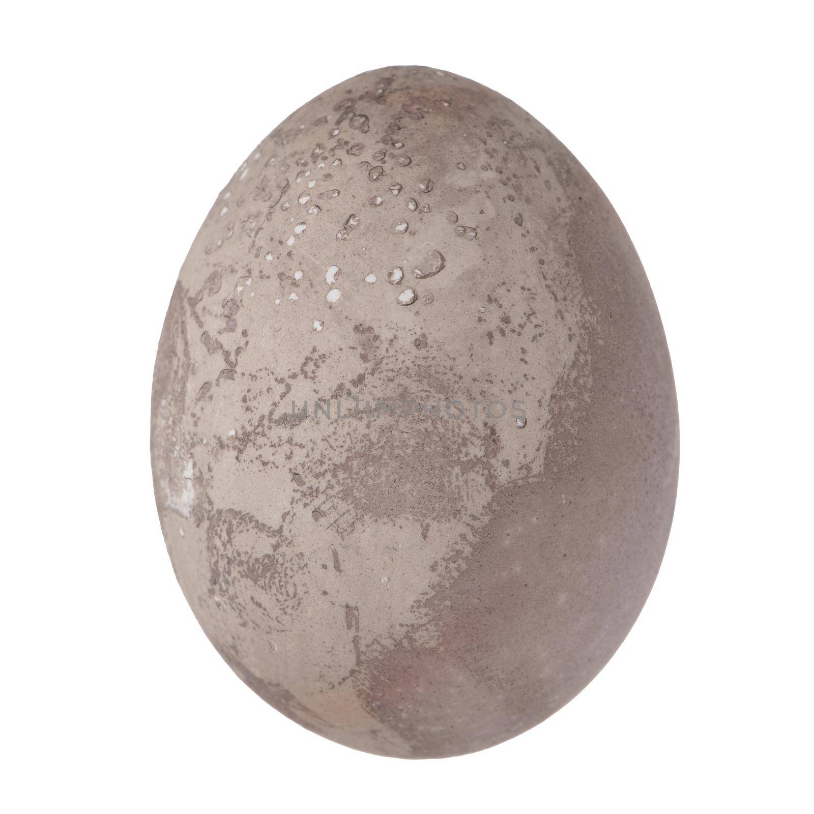 Grey painted egg isolated on white background.