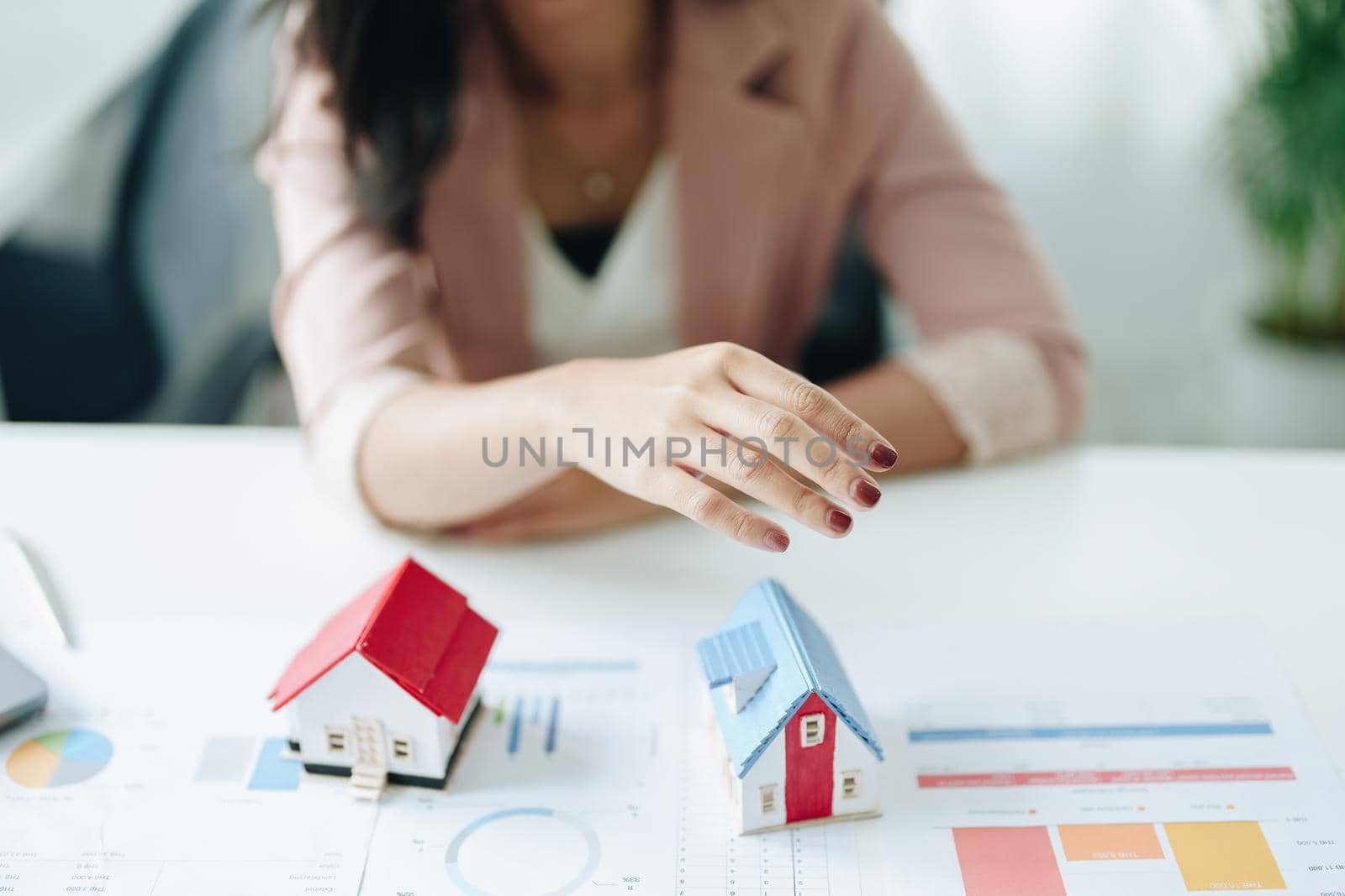 Planning, spending, focusing on the home model with the client making decisions about buying a home with a real estate agent to manage financial and investment risks