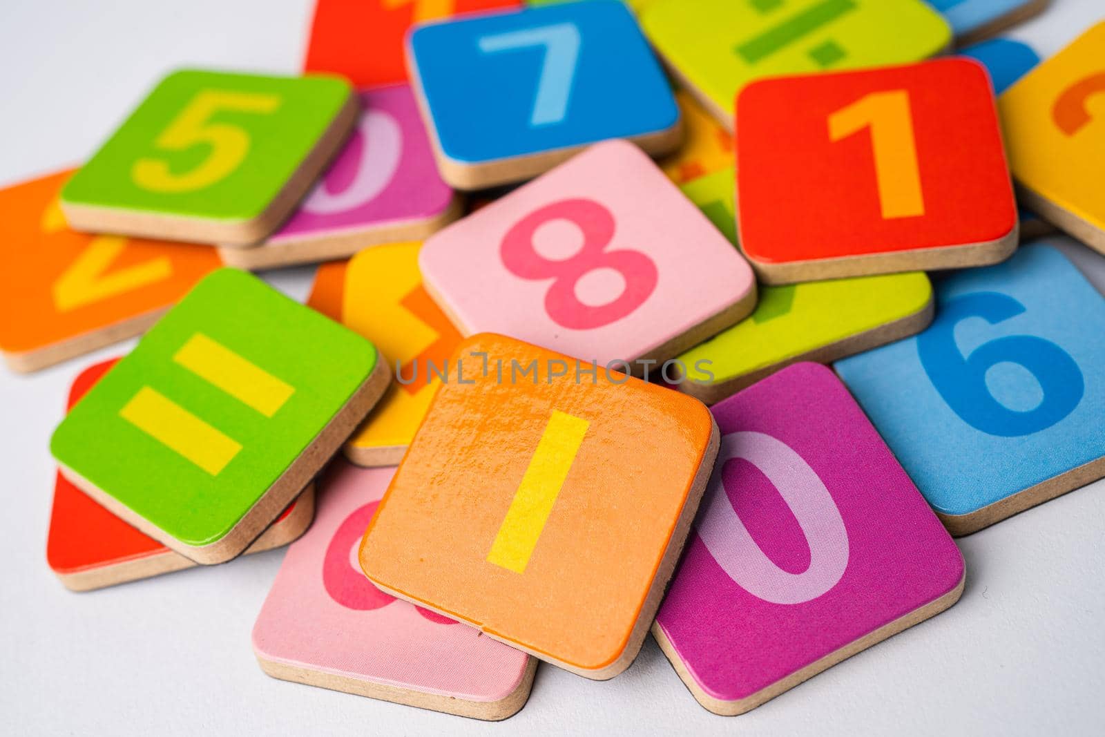 Math number colorful on white background, education study mathematics learning teach concept.