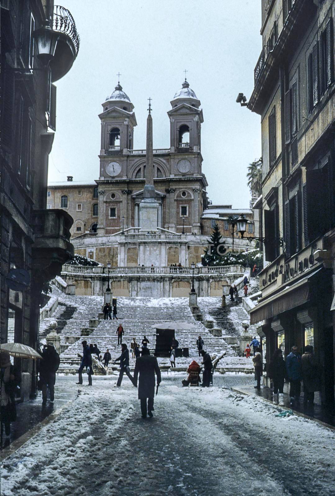 old picture (1985) of unusual snowfall in Rome - Condotti Street - Vatican - Rome - Lazio - Italy