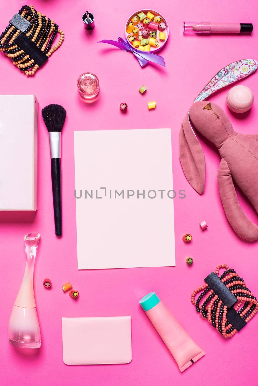 Girl's accessories on a pink background by nazarovsergey