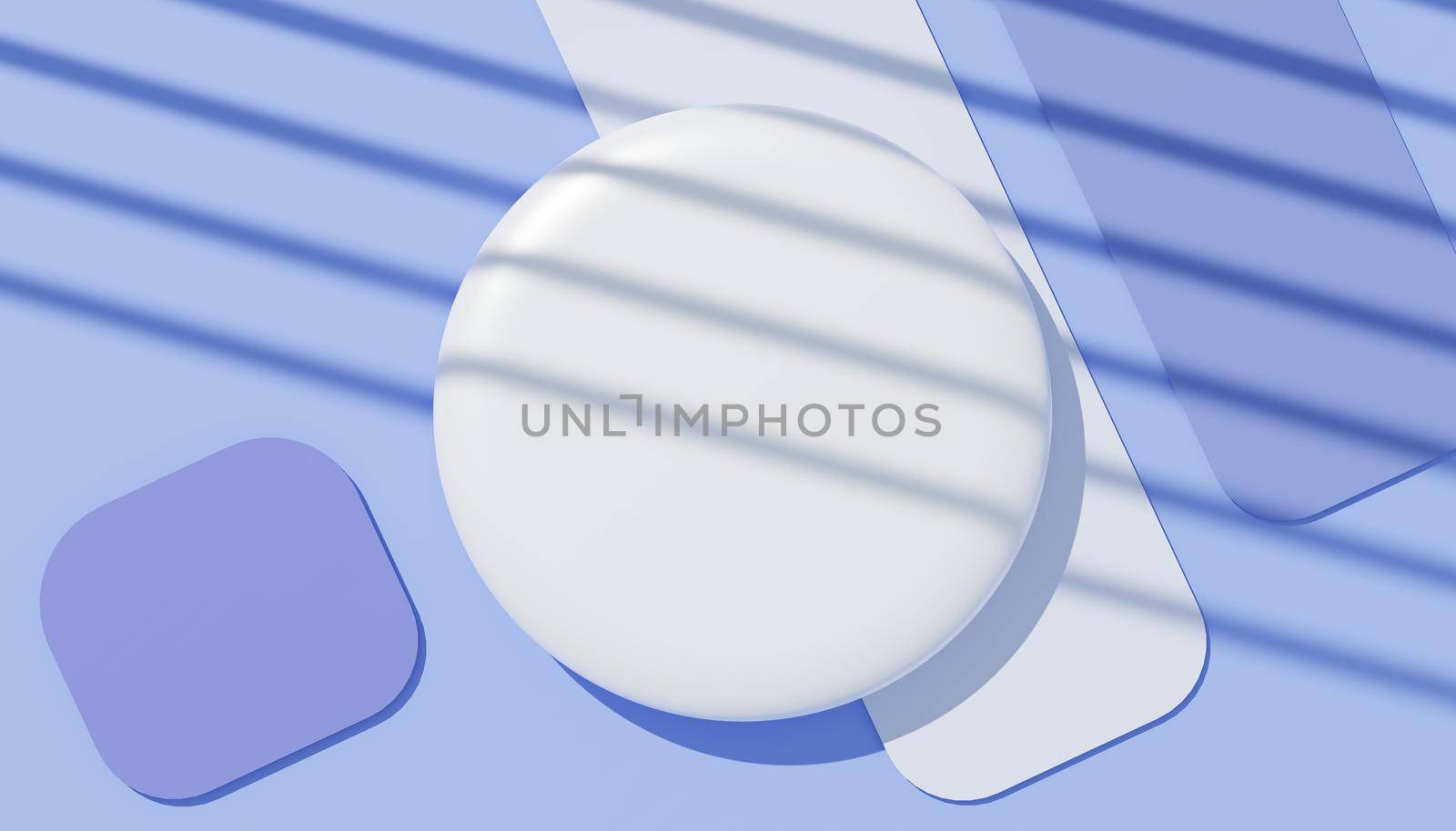 3d render top view of white blank cylinder frame for mock up and display products with shadows of palm leaves, earth tone, and pastel wall background. Creative idea concept. Widow shadow.