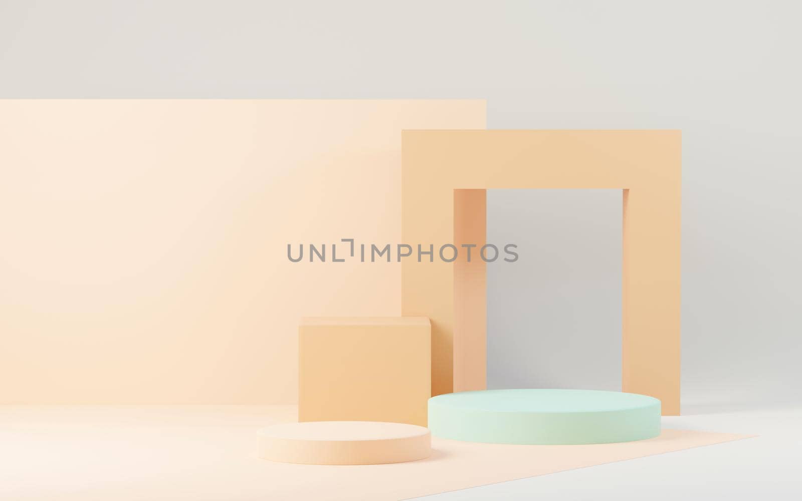 3d render abstract display podium platform for  product presentation and advertising. Minimal scene backdrop with clean design. Vacant pedestal for mock up. Empty stage with pastel color for cosmetic.