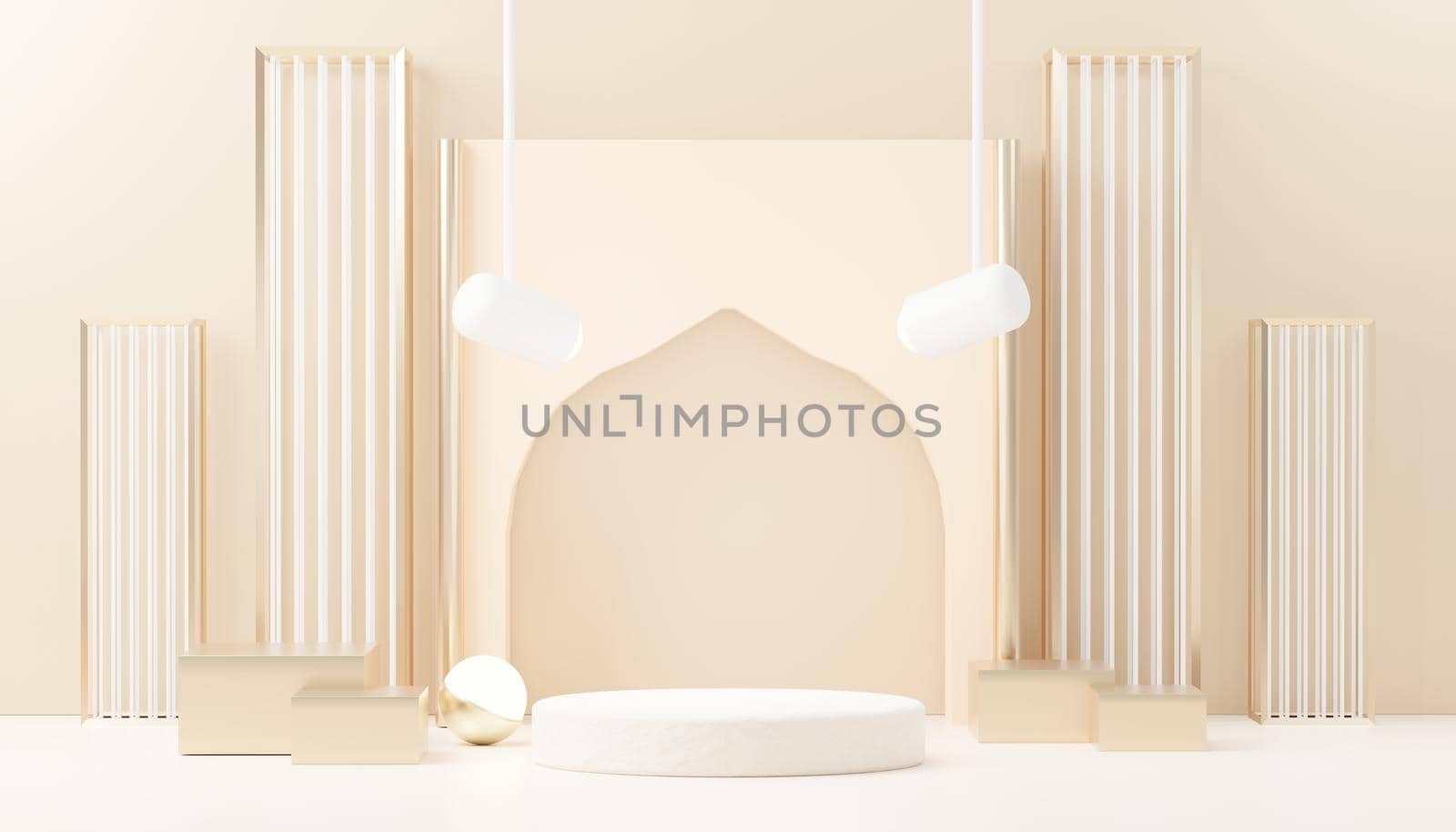 3d render abstract display podium platform for  product presentation and advertising. Minimal scene backdrop with clean design. Vacant pedestal for mock up. Empty stage with pastel color for cosmetic.