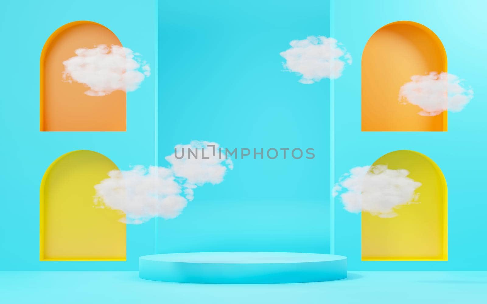 3d Mock up podium with minimal clean design. Pedestal stage for product and cosmetic presentation. Abstract colorful scene for advertising. Sale promotion background. by tanatpon13p