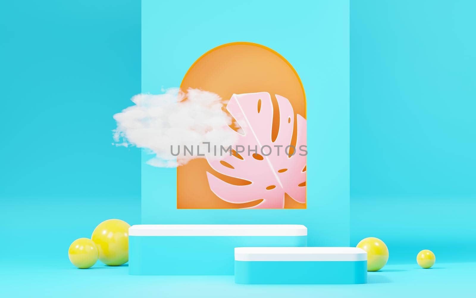 3d Mock up podium with minimal clean design. Pedestal stage for product and cosmetic presentation. Abstract colorful scene for advertising. Sale promotion background. by tanatpon13p