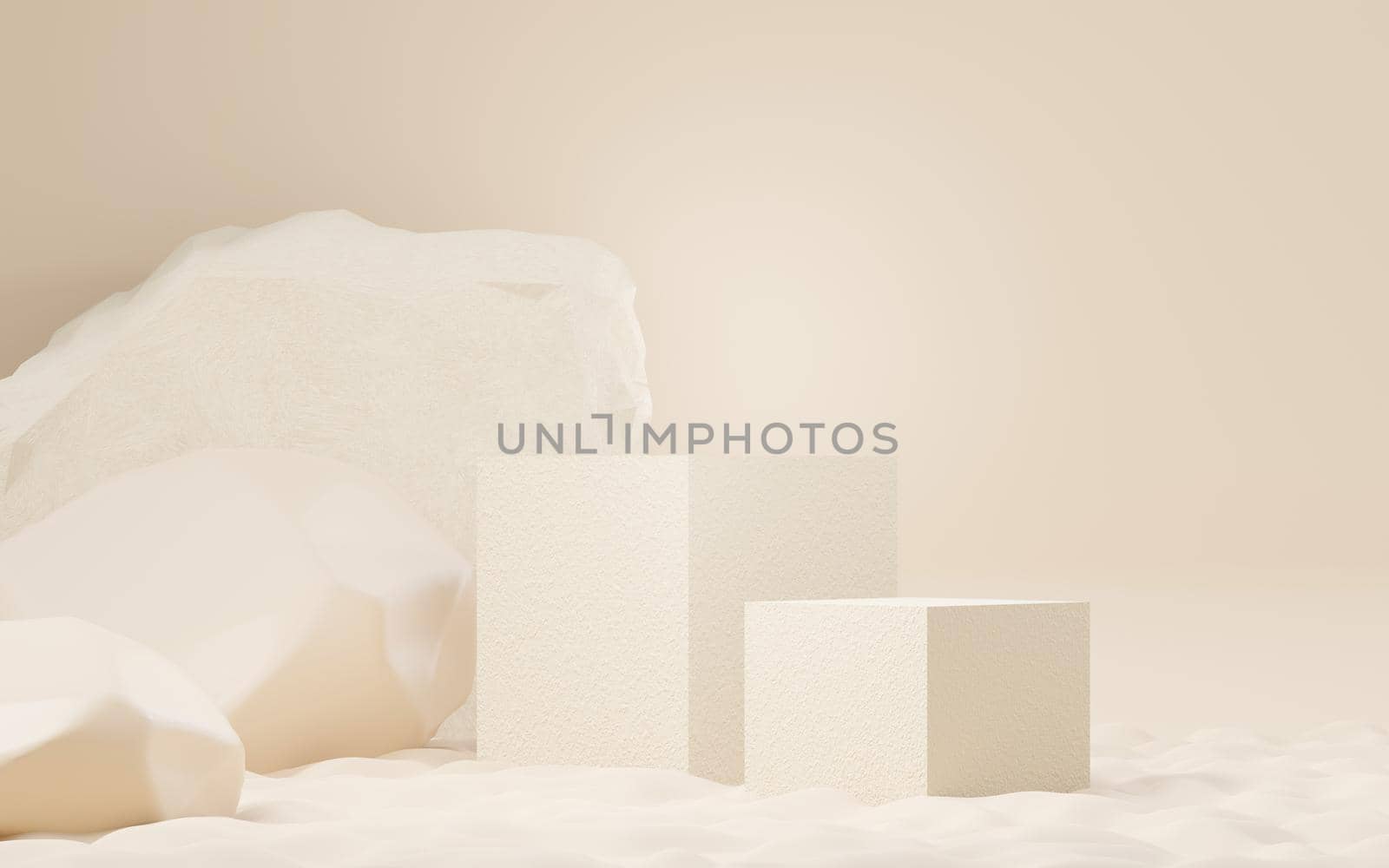 3d Mock up Brown cream podium with minimal clean design. Pedestal stage for product and cosmetic presentation. Abstract colorful scene for advertising. Sale promotion background. by tanatpon13p