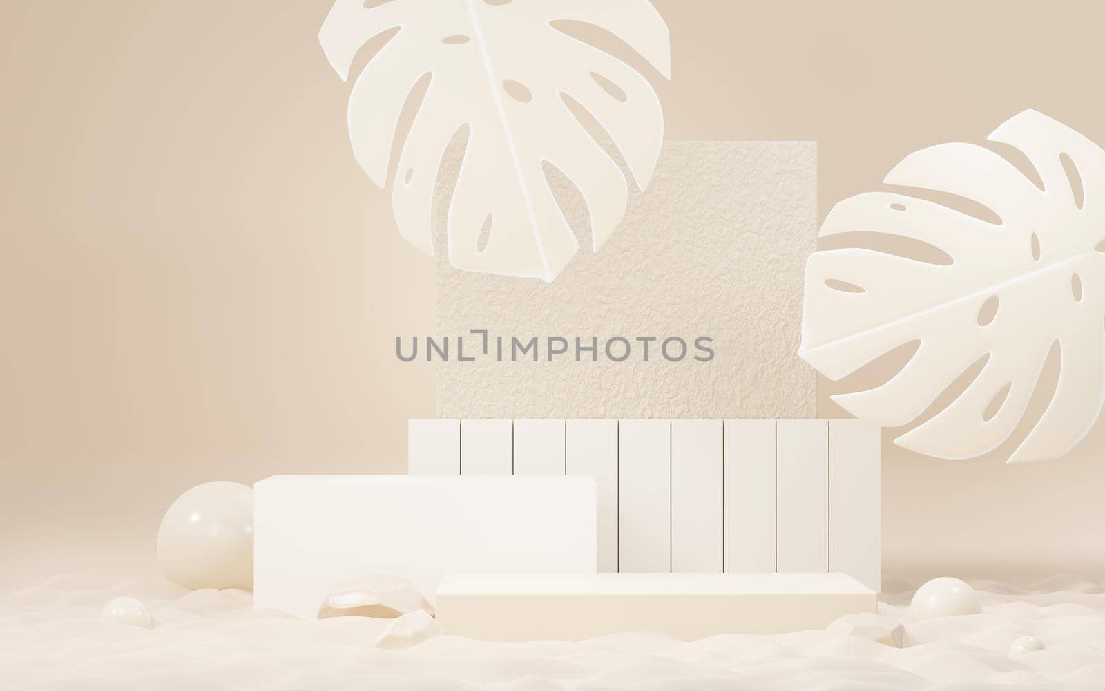 3d Mock up Brown cream podium with minimal clean design. Pedestal stage for product and cosmetic presentation. Abstract colorful scene for advertising. Sale promotion background. by tanatpon13p