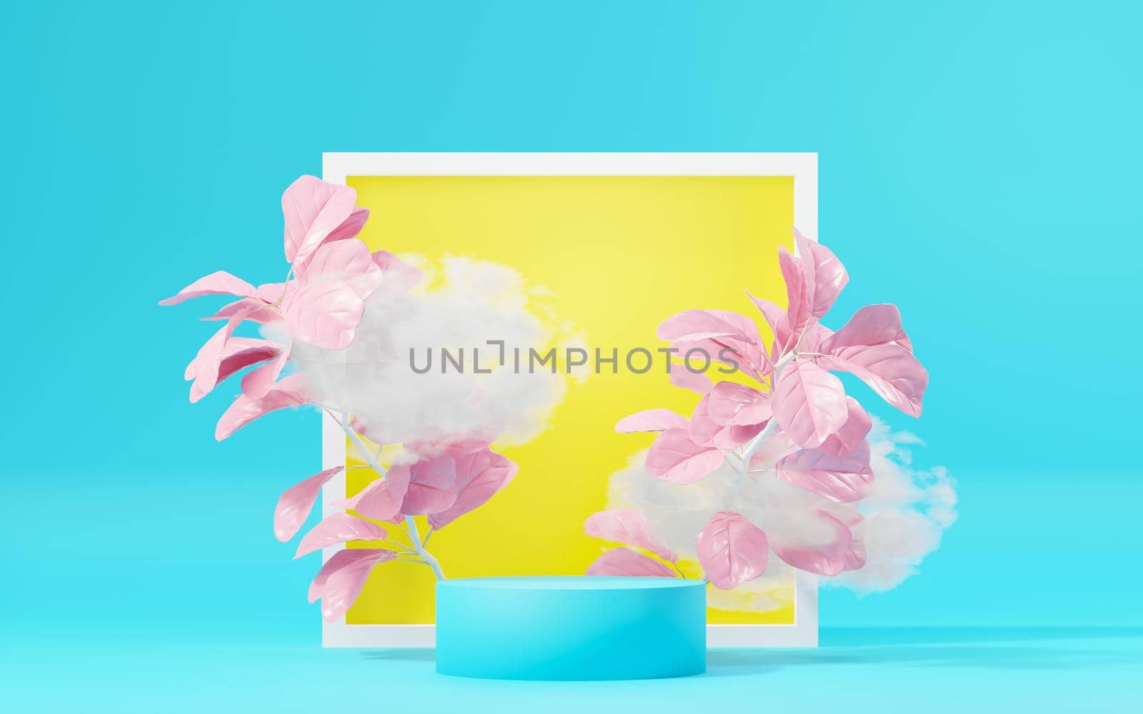 3d Mock up podium with minimal clean design. Pedestal stage for product and cosmetic presentation. Abstract colorful scene for advertising. Sale promotion background.