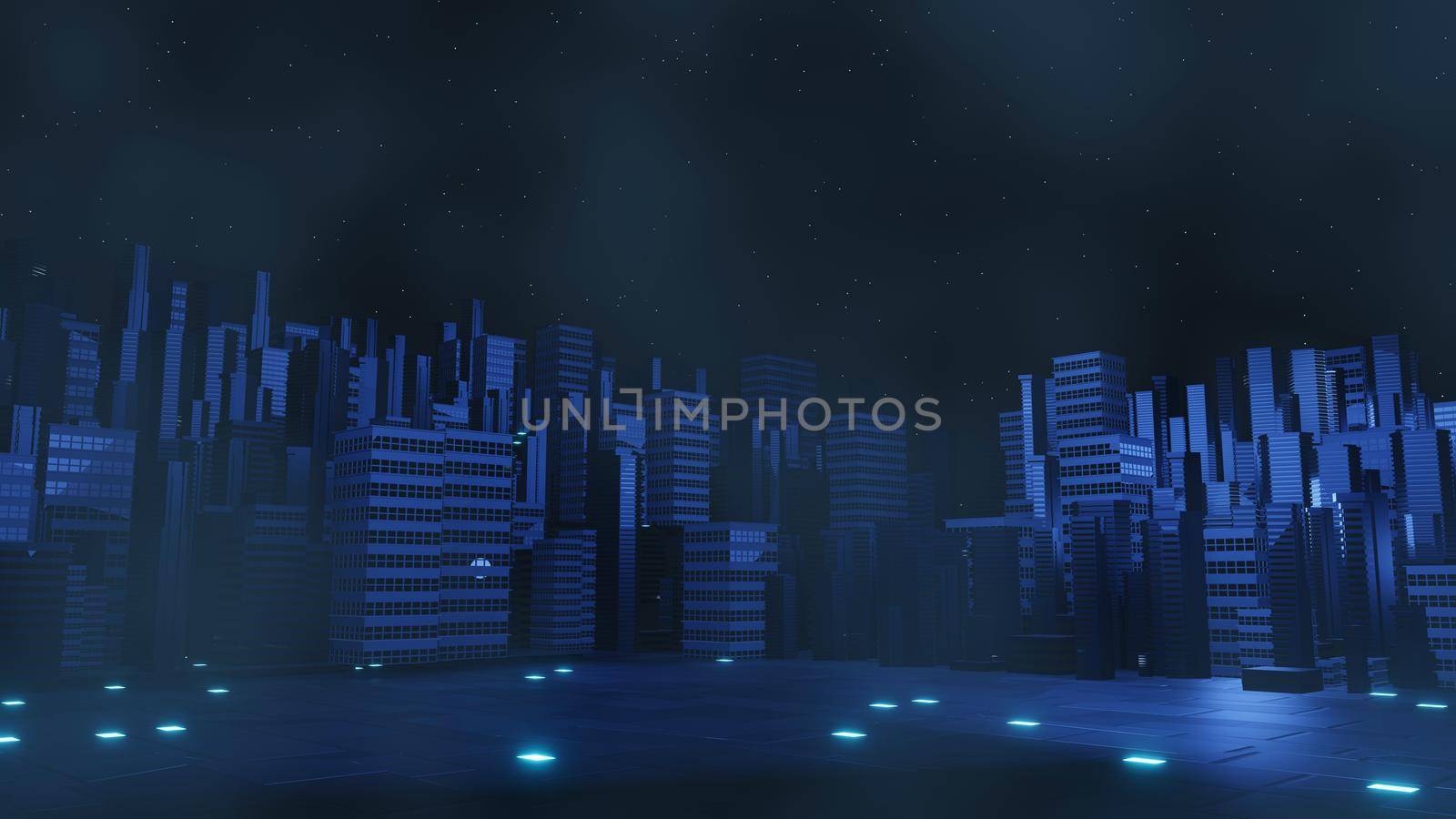 3d render of Cyber punk night city landscape concept. Light glowing on dark scene.  Night life. Technology network for 5g. Beyond generation and futuristic of Sci-Fi Capital city and building scene.  by tanatpon13p