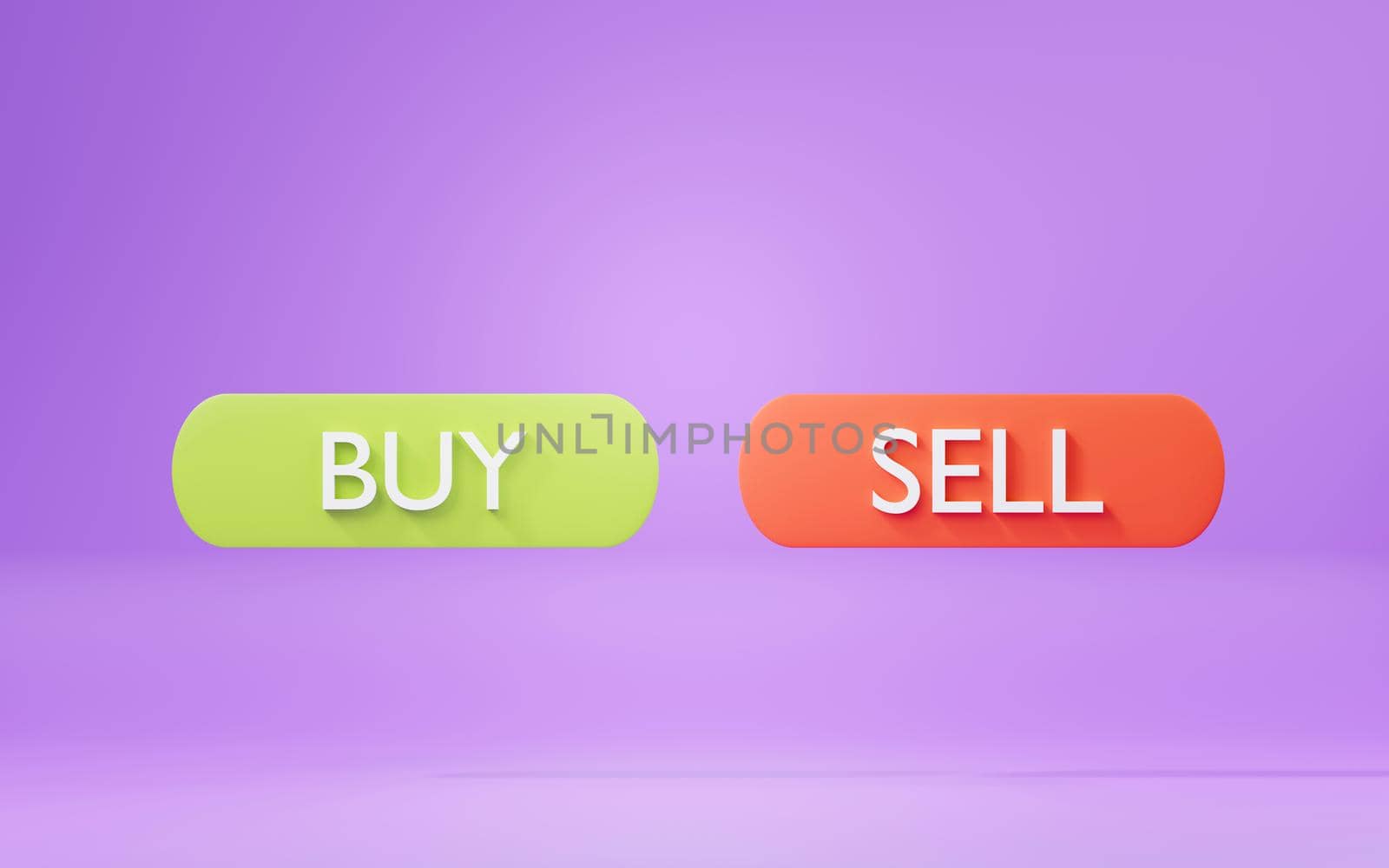 3d render of buy and sell buttons for trading on stock or cryptocurrency market. Trader theme design.