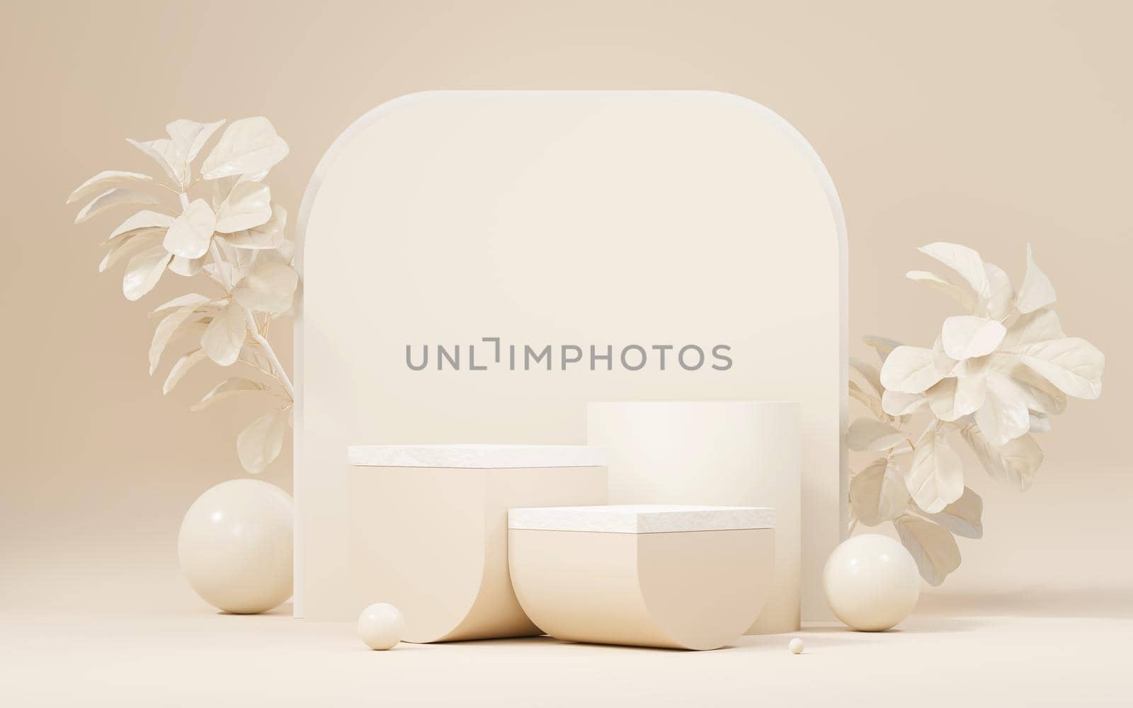 3d Mock up Brown cream podium with minimal clean design. Pedestal stage for product and cosmetic presentation. Abstract colorful scene for advertising. Sale promotion background. by tanatpon13p