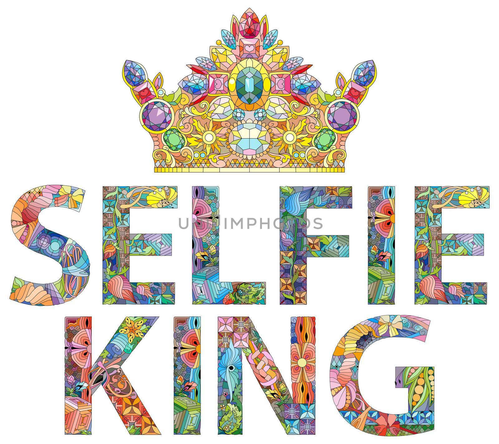 Selfie King with crown - Hand drawn typography poster. Conceptual handwritten text. by NataOmsk