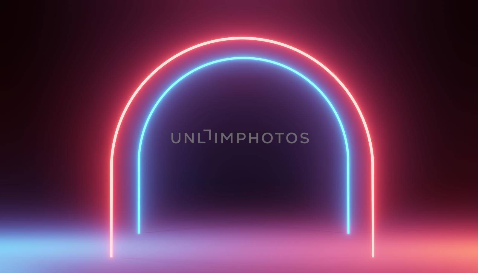 3d render of RGB neon light on darkness background. Abstract Laser lines show at night. Ultraviolet spectrum beam scene for mock up and web banner.