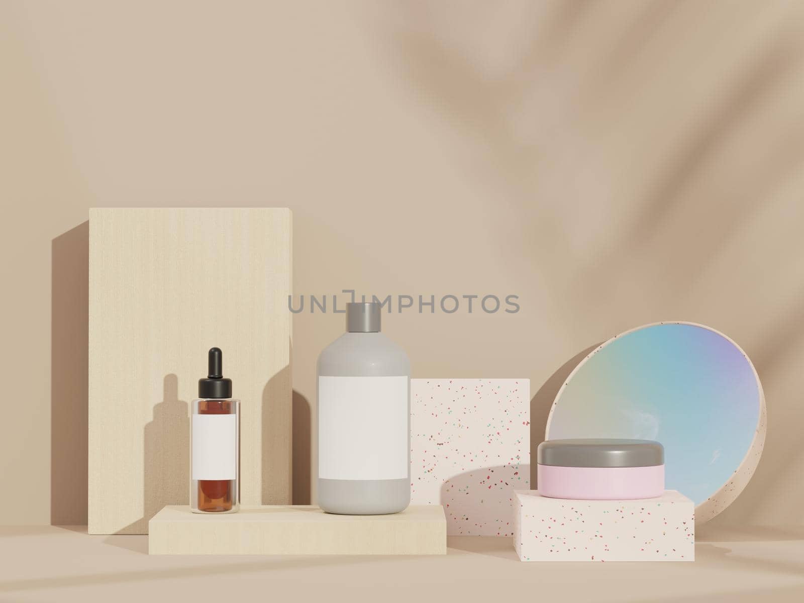 3d render of blank cosmetics skincare product or packaging for mock up. Terrazzo design. Beauty soap and spa concept. Lotion oil moisture for skin health. Premium and luxury design for branding. by tanatpon13p