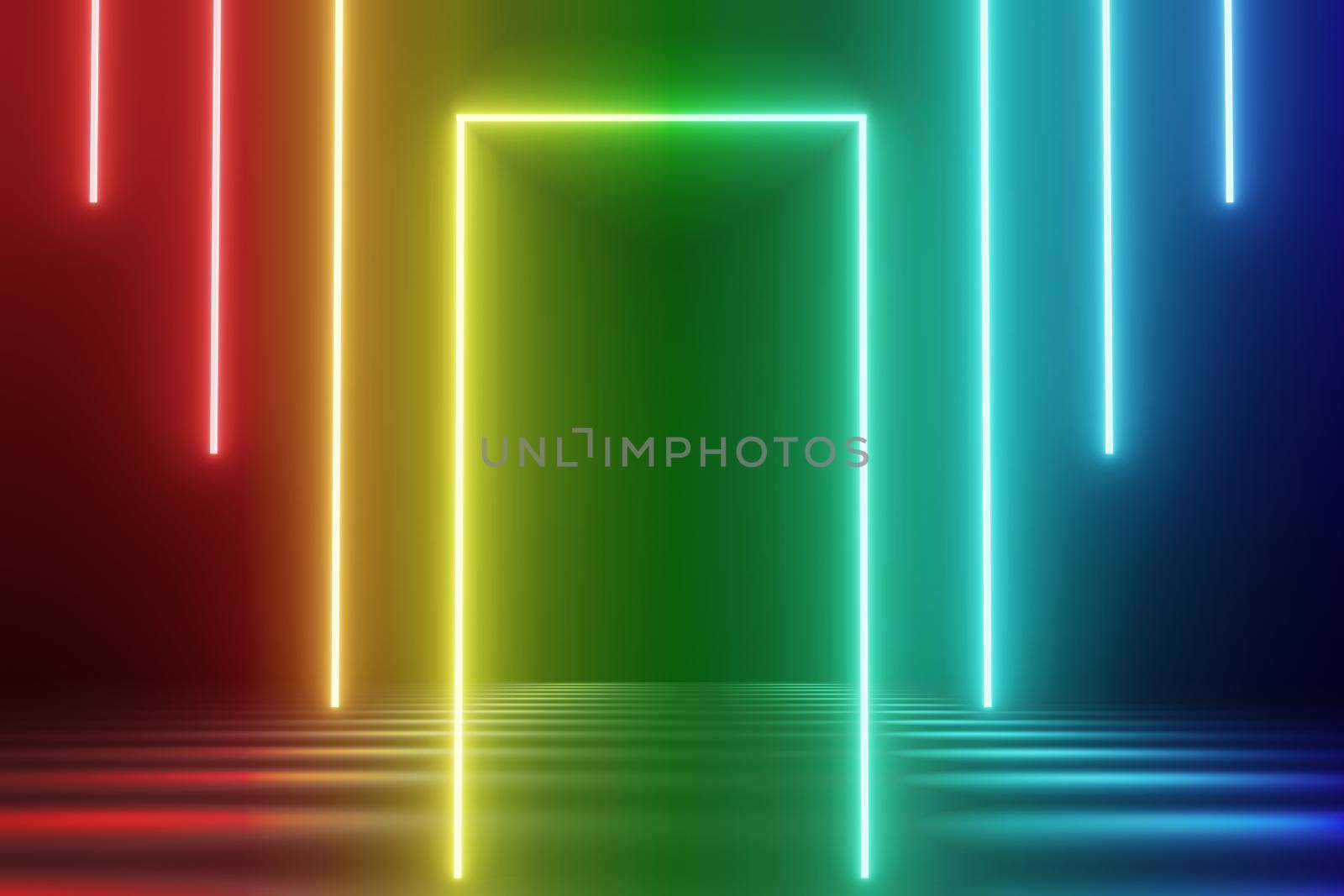 3d render of RGB neon light on darkness background. Abstract Laser lines show at night. Ultraviolet spectrum beam scene  by tanatpon13p