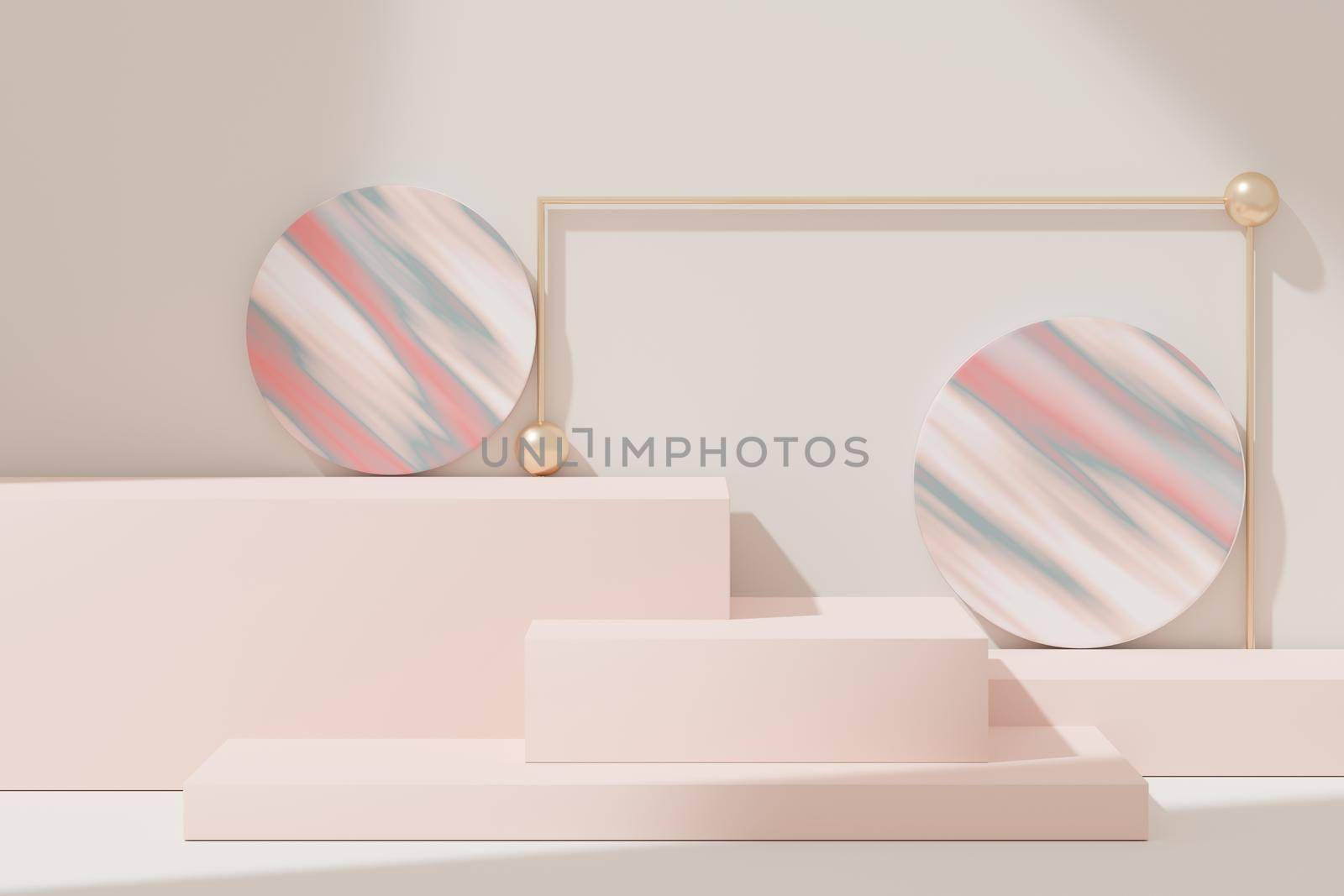 3d illustration luxury premium pedestal product display with abstract geometric shapes. Minimal scene for present product promotion and beauty cosmetics.   by tanatpon13p