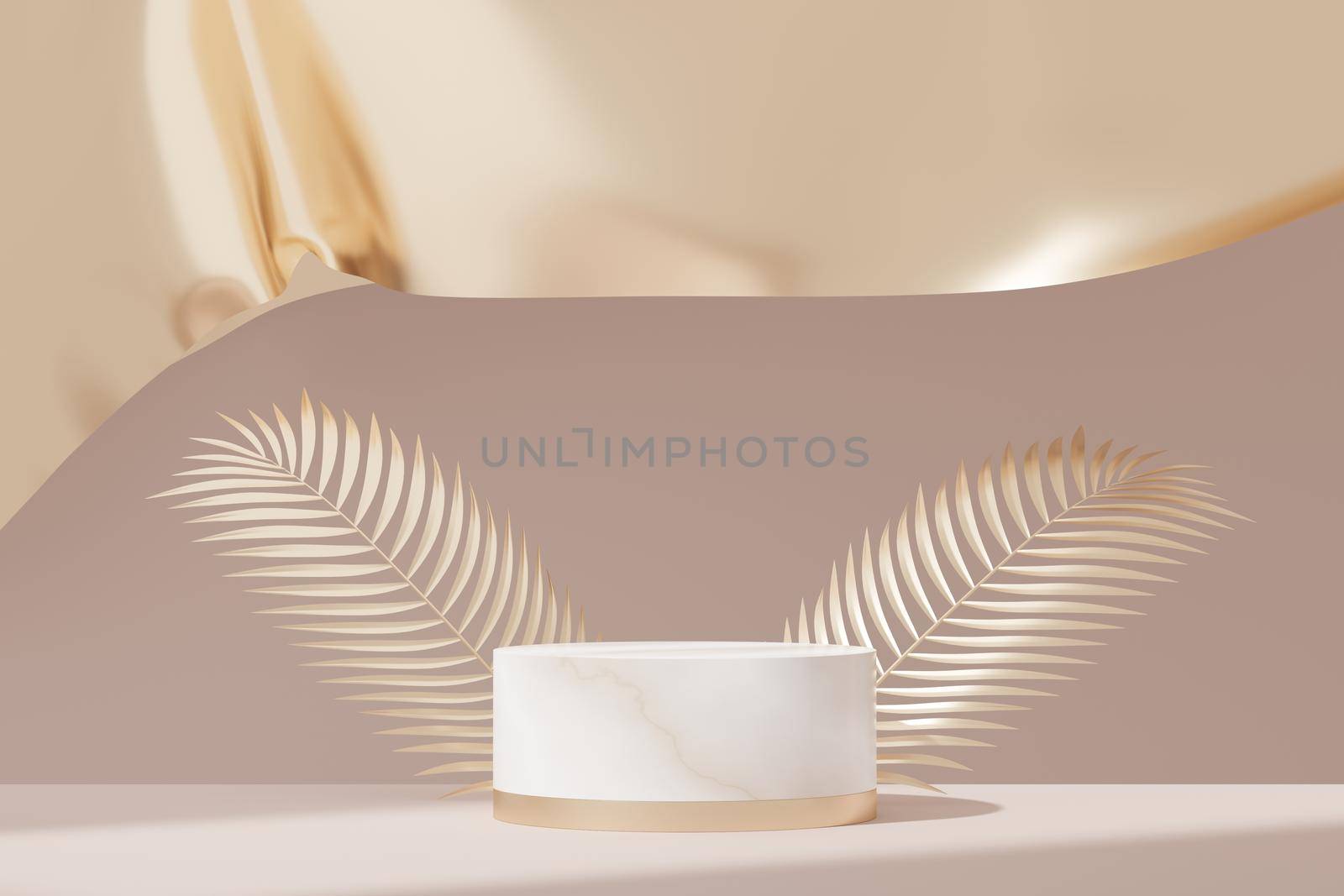 3d illustration luxury premium pedestal product display with abstract geometric shapes. Minimal scene for present product promotion and beauty cosmetics.   by tanatpon13p