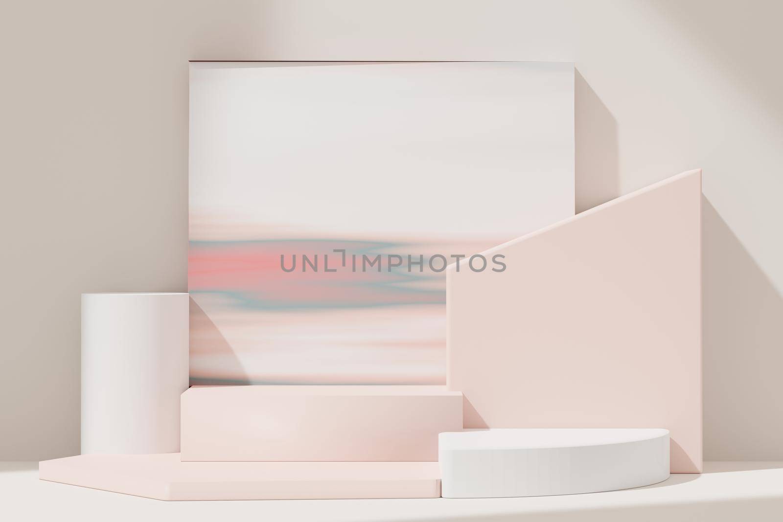 3d illustration luxury premium pedestal product display with abstract geometric shapes. Minimal scene for present product promotion and beauty cosmetics.   by tanatpon13p