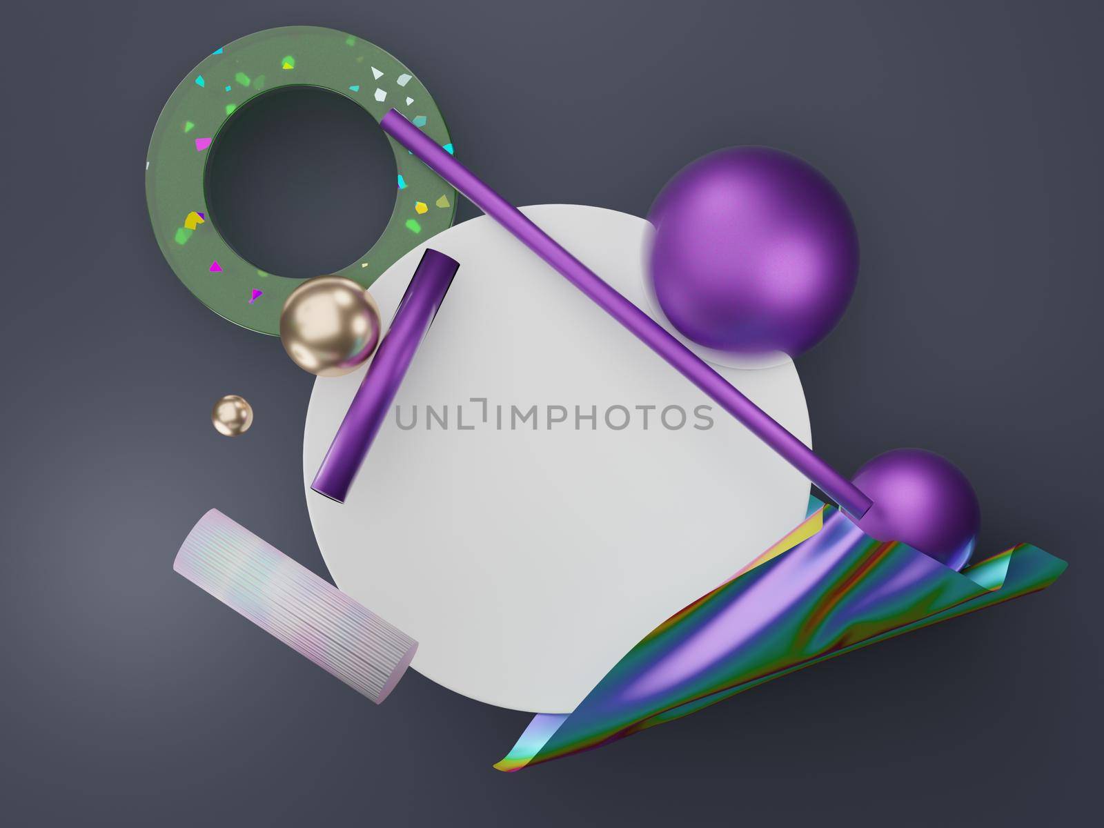 3d render abstract simple geometric shapes with mystic hologram or holographic design. realistic primitives composition scene for mockup.   by tanatpon13p