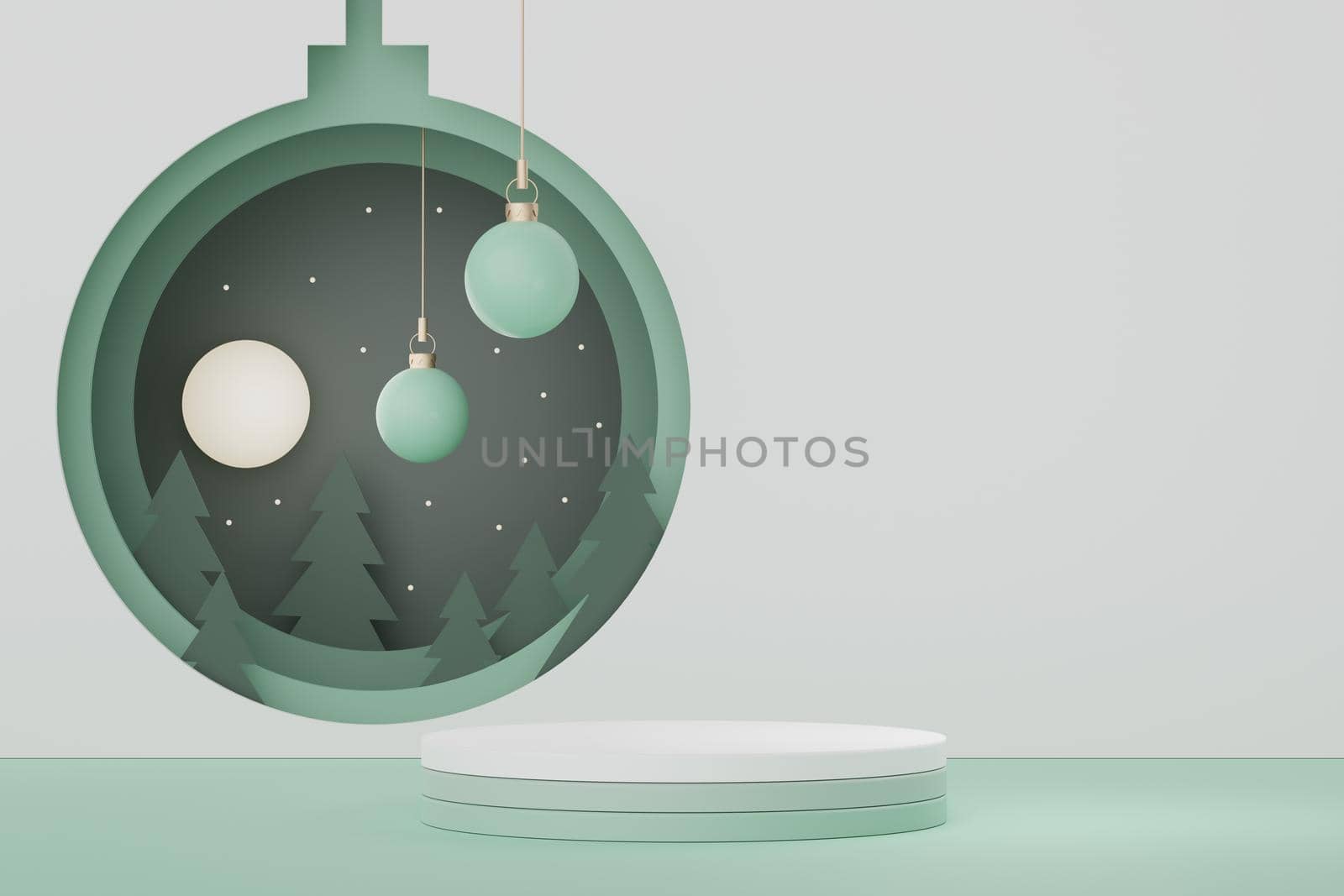 3d Display Podium for product and cosmetic presentation with Merry Christmas and Happy new year concept. Modern geometric. Platform for mock up and showing brand. Minimal clean design. by tanatpon13p