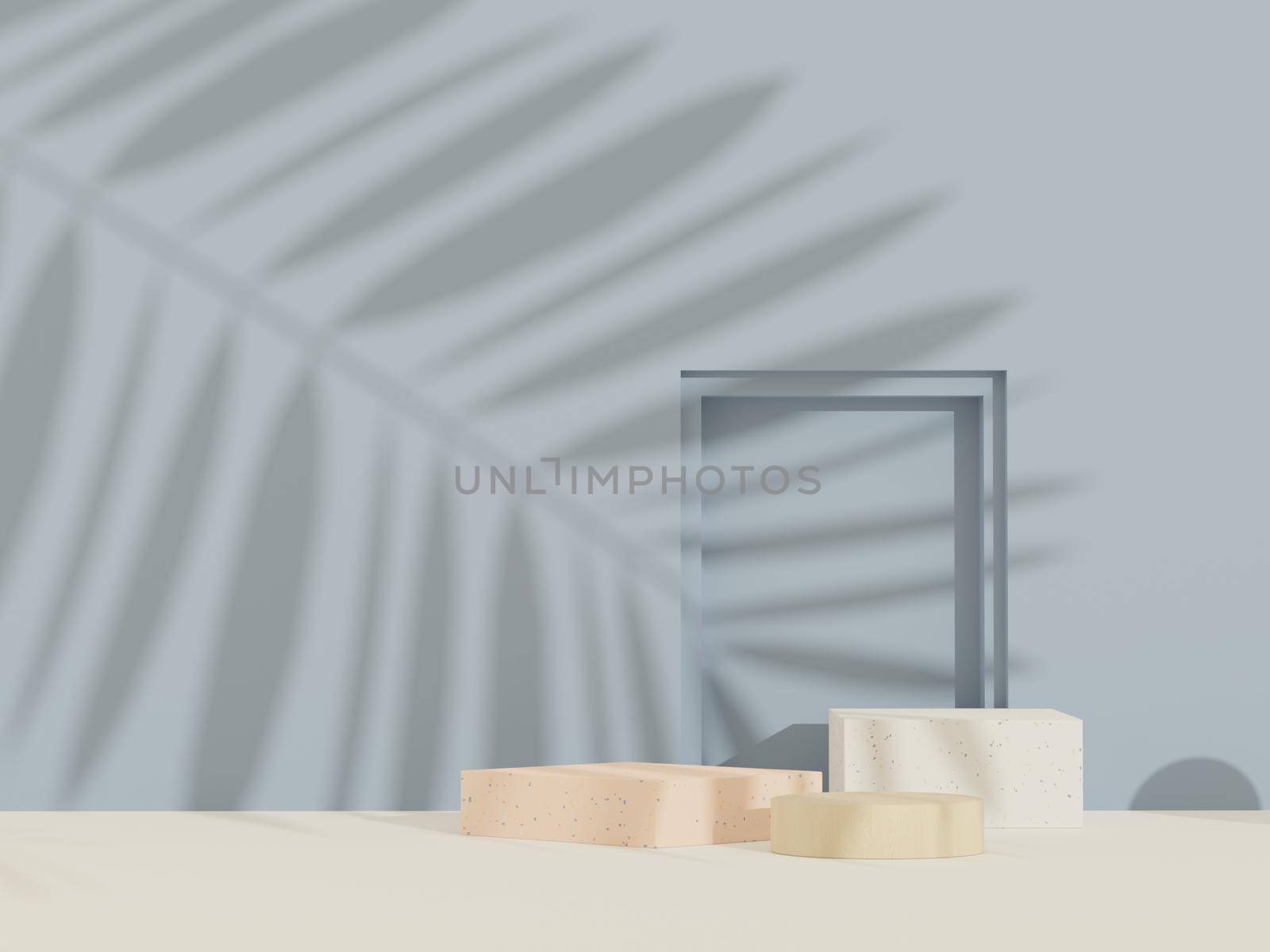 3d abstract background Terrazzo podium for product presentation and brand advertising with shadow of leave. Empty scene for mock up. by tanatpon13p