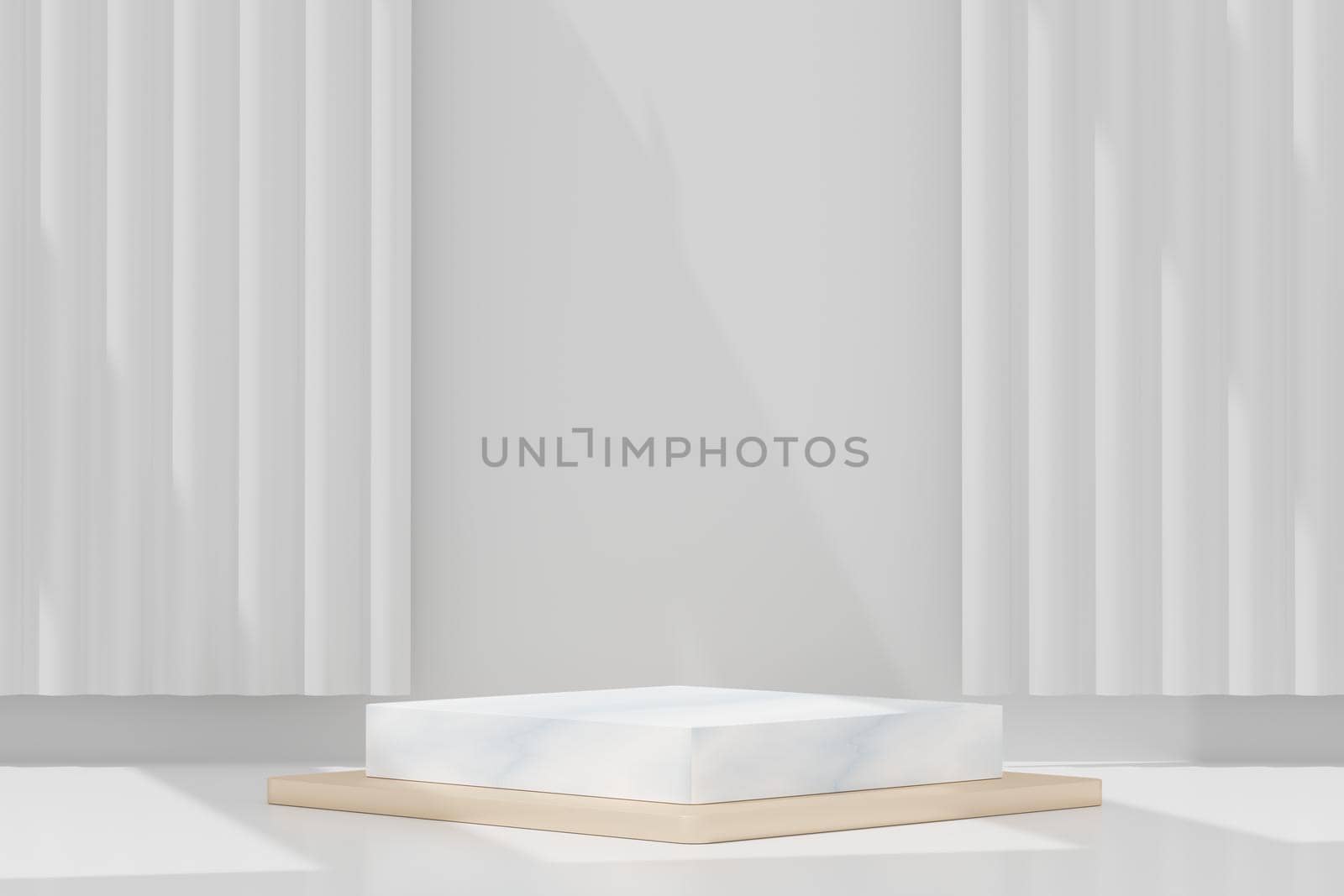 3d abstract background white podium for product presentation and brand advertising with shadow of windows and roof. Empty scene for mock up.  by tanatpon13p