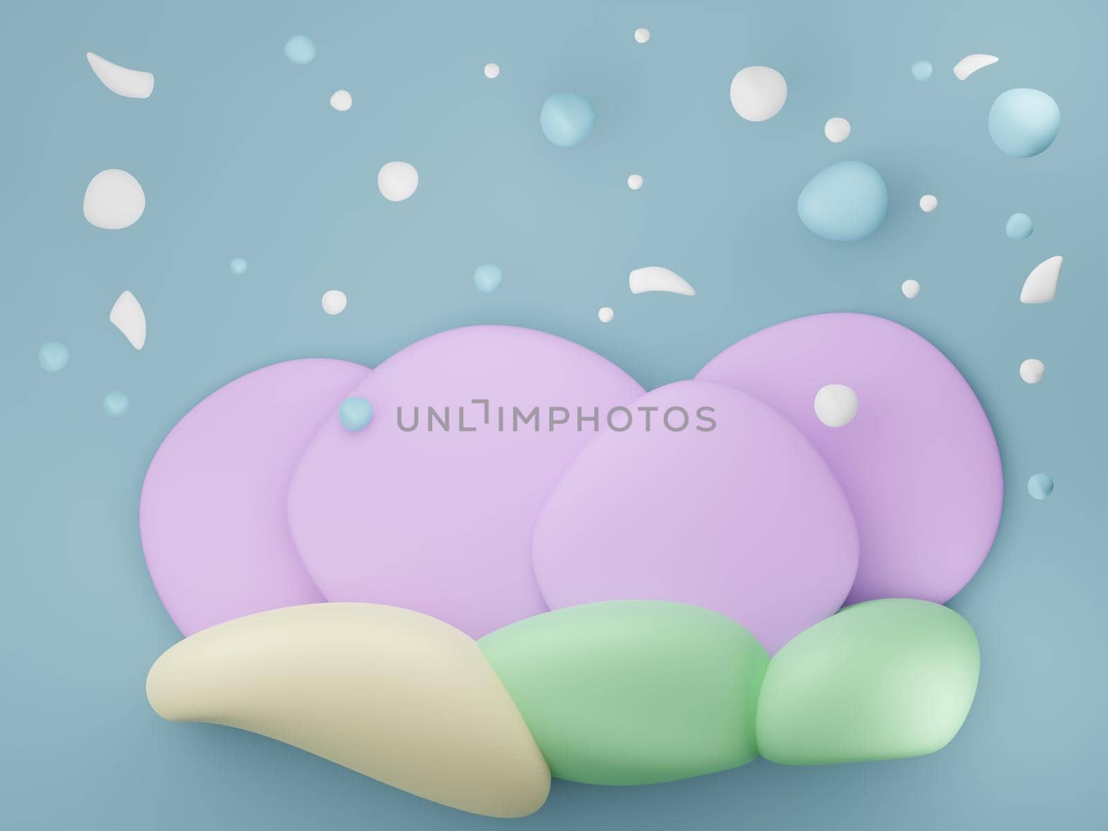 3d render illustration of minimal geometric shapes. Floating fluffy stylish art design. Cute objects on pastel background.