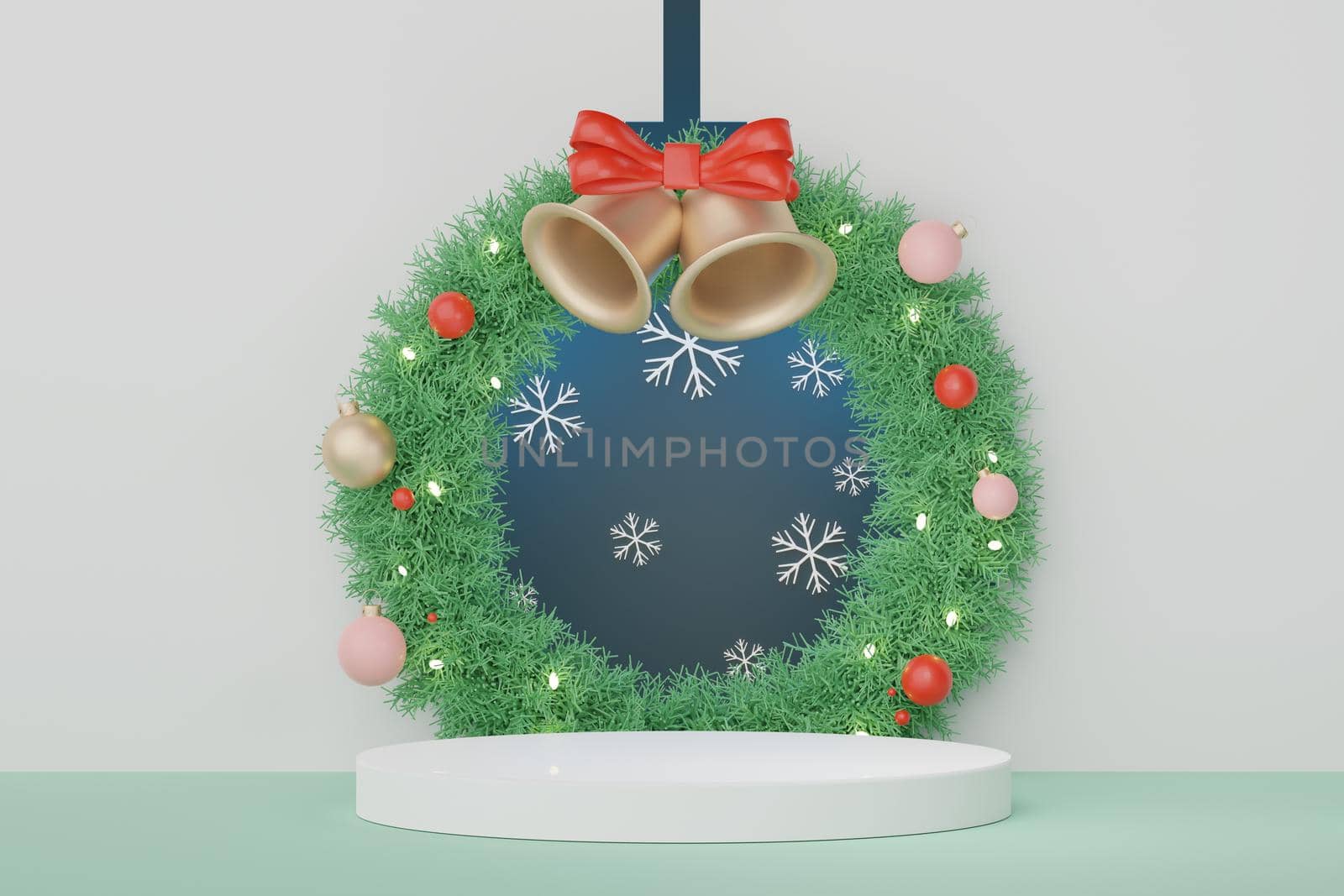 3d Display Podium for product and cosmetic presentation with Merry Christmas and Happy new year concept. Modern geometric. Platform for mock up and showing brand. Minimal clean design. by tanatpon13p