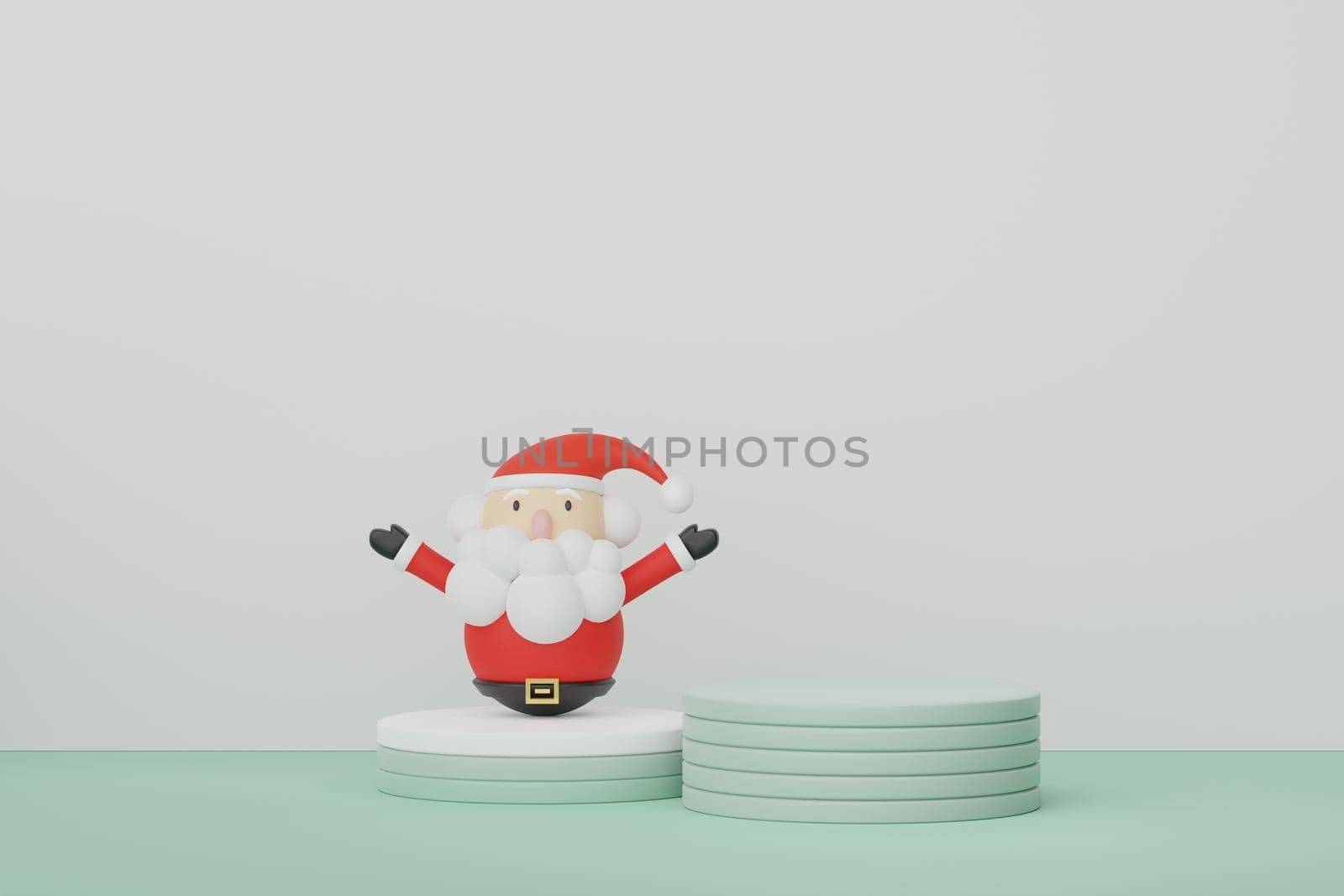 3d Display Podium for product and cosmetic presentation with Merry Christmas and Happy new year concept. Modern geometric. Platform for mock up and showing brand. Minimal clean design. by tanatpon13p