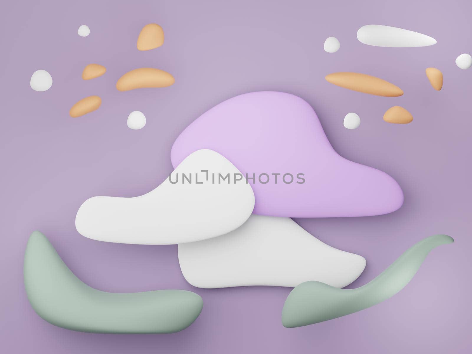 3d render illustration of minimal geometric shapes. Floating fluffy stylish art design. Cute objects on pastel background.