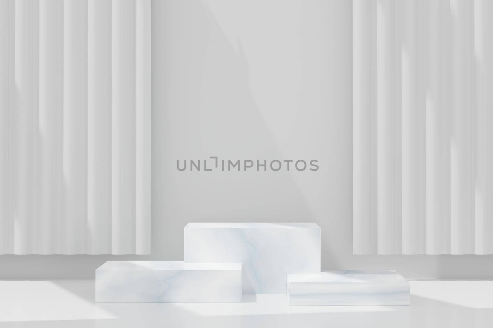 3d abstract background white podium for product presentation and brand advertising with shadow of windows and roof. Empty scene for mock up.  by tanatpon13p