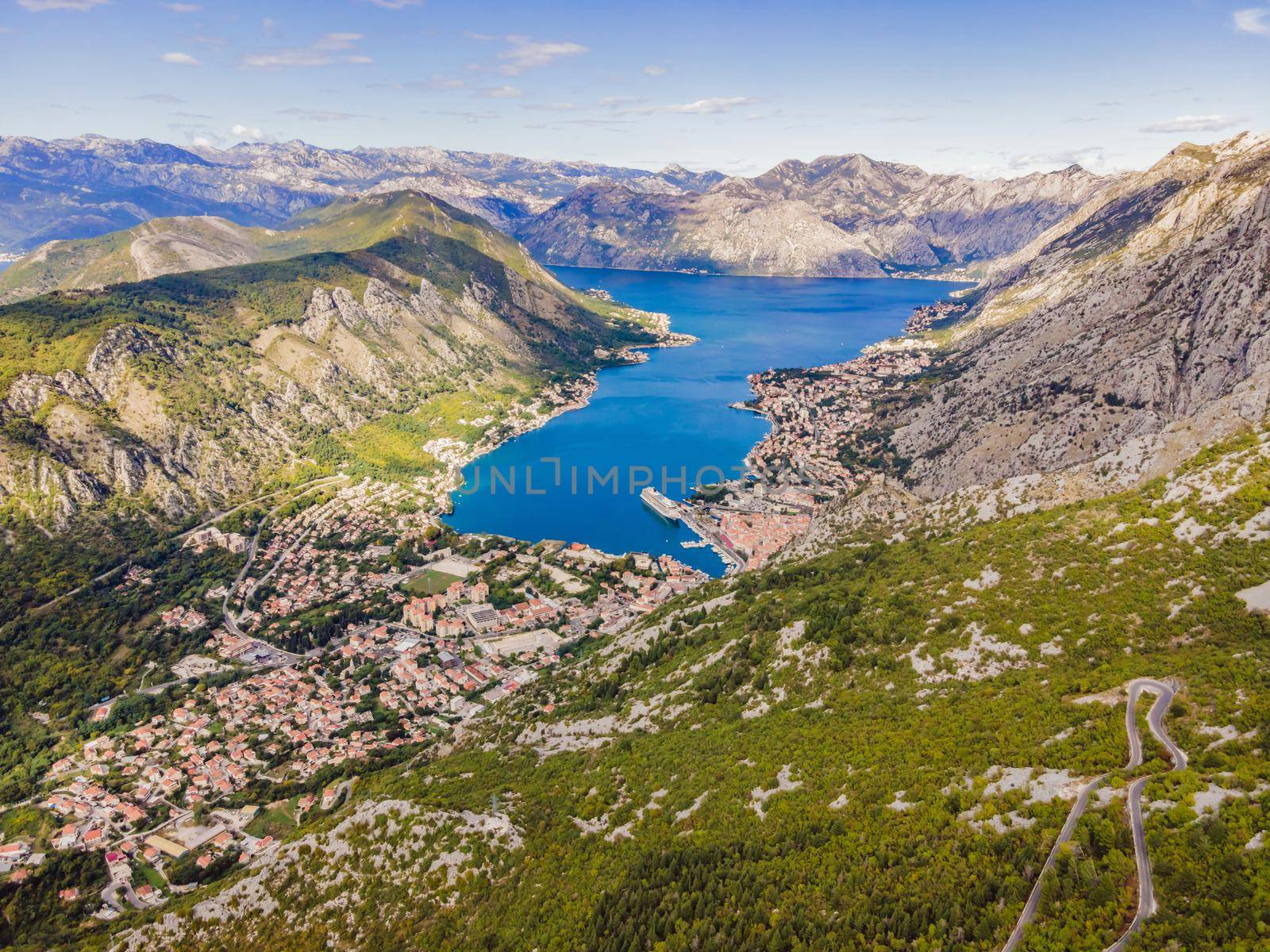 Montenegro. Bay of Kotor, Gulf of Kotor, Boka Kotorska and walled old city. Fortifications of Kotor is on UNESCO World Heritage List since 1979 by galitskaya