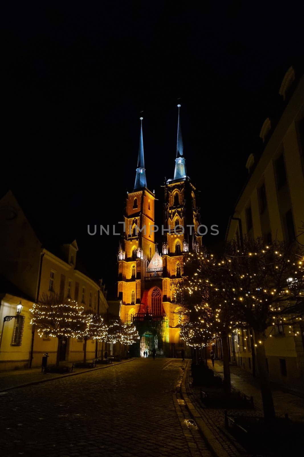Wroclaw, Poland, July 15, 2021: Beautiful Cathedral in Wroclaw in the evening