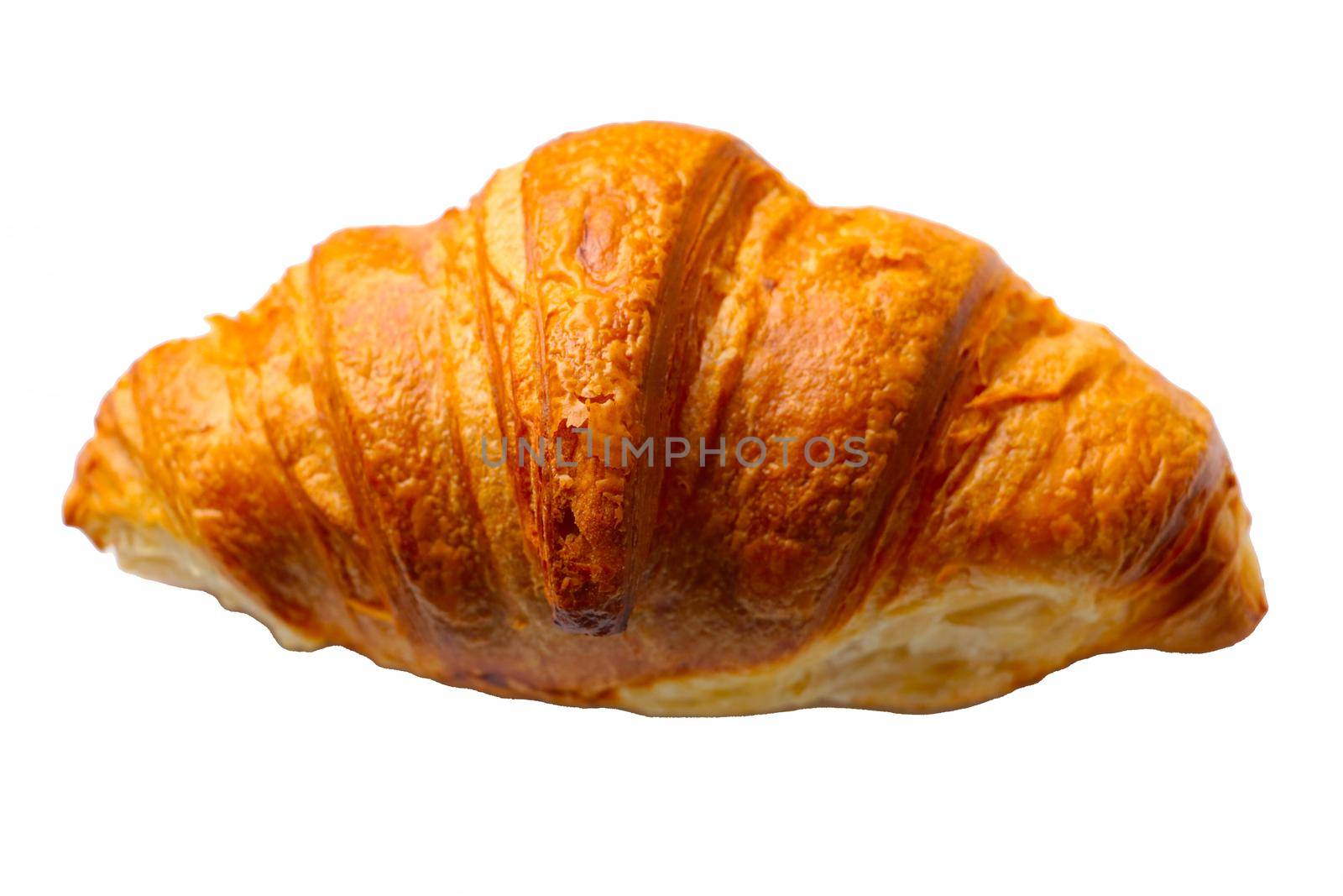 On a white background is a delicious hot croissant